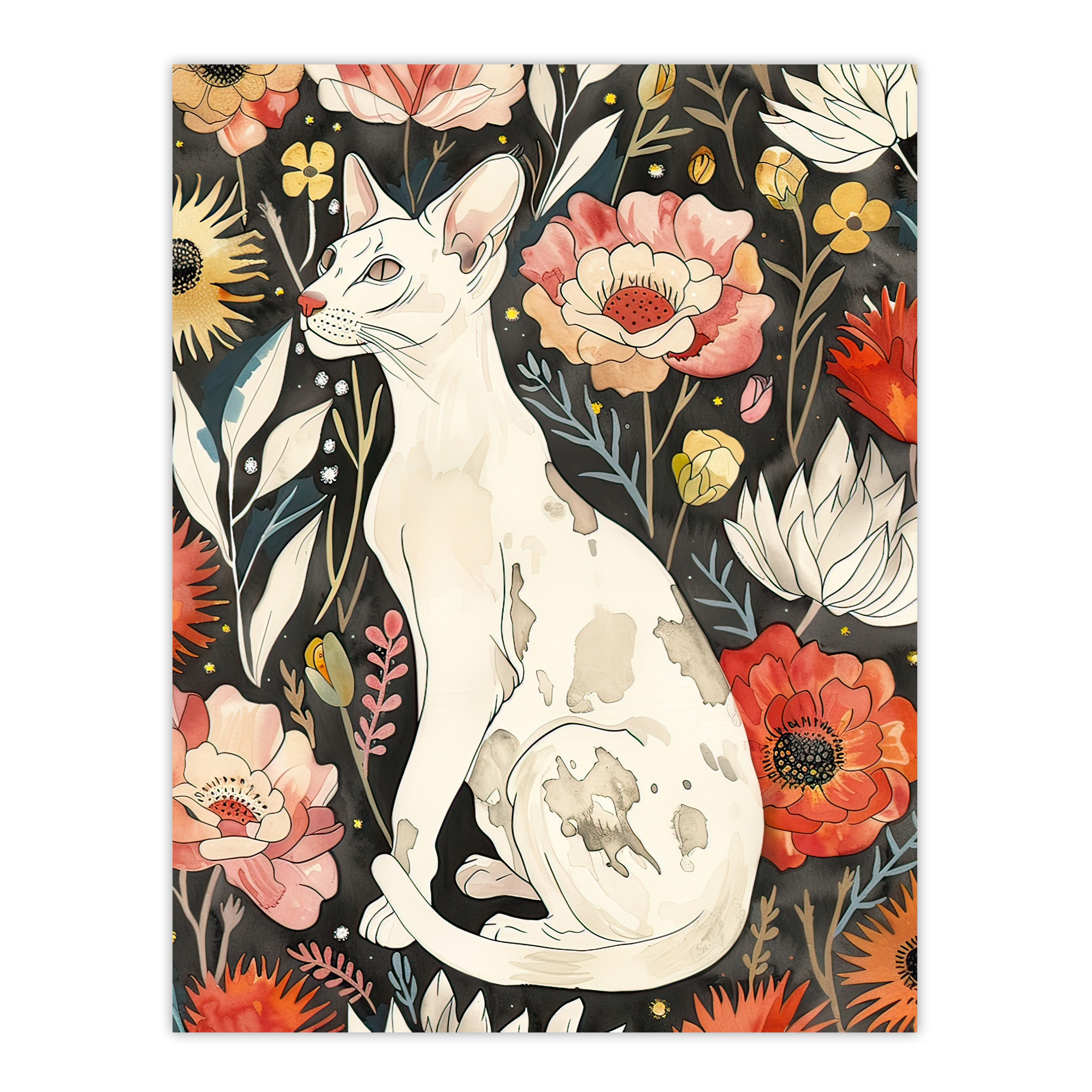 Cat Lover Oriental Shorthair Floral Pet Portrait Wall Art Poster Print