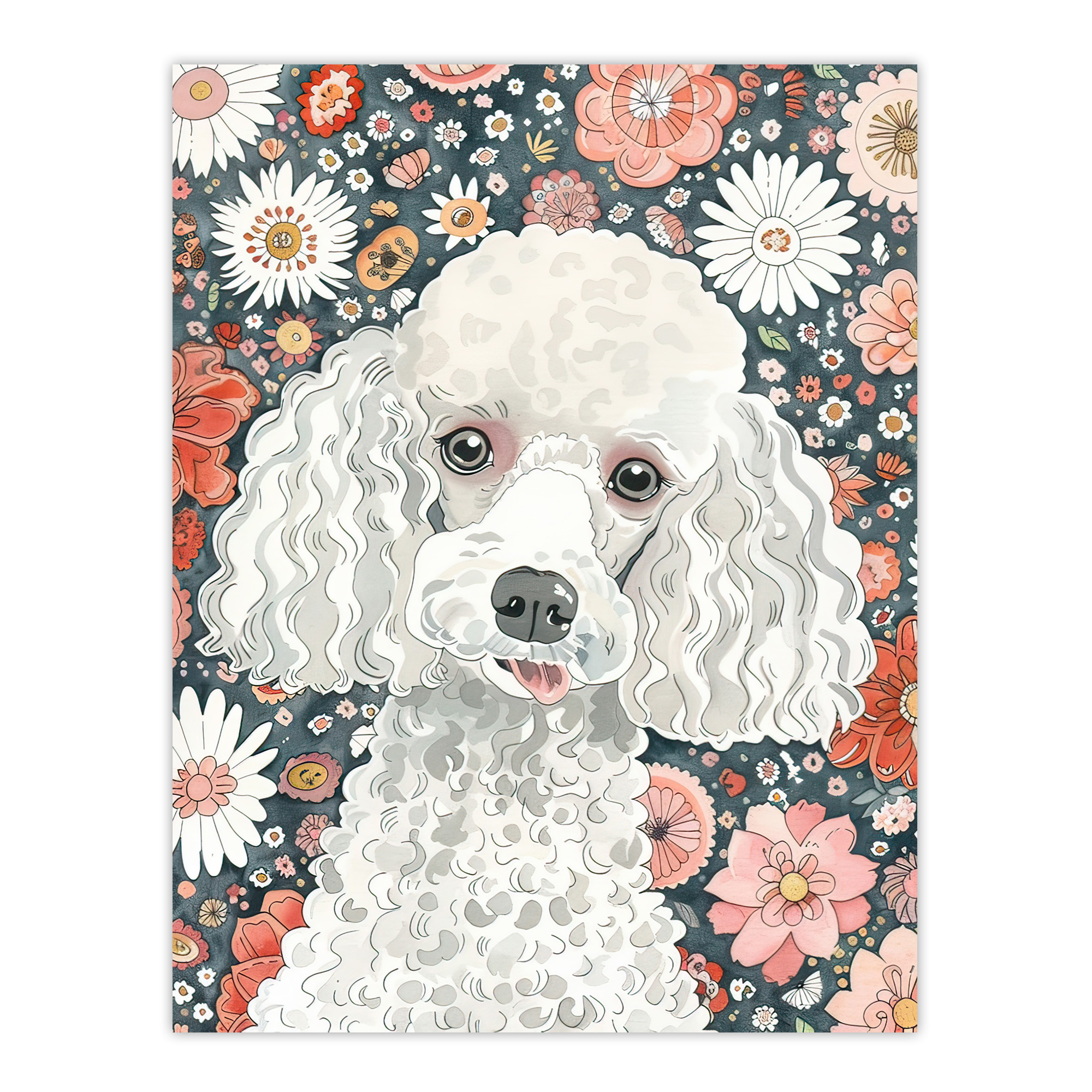 Quirky Poodle Dog Lover Floral Pet Portrait Wall Art Poster Print