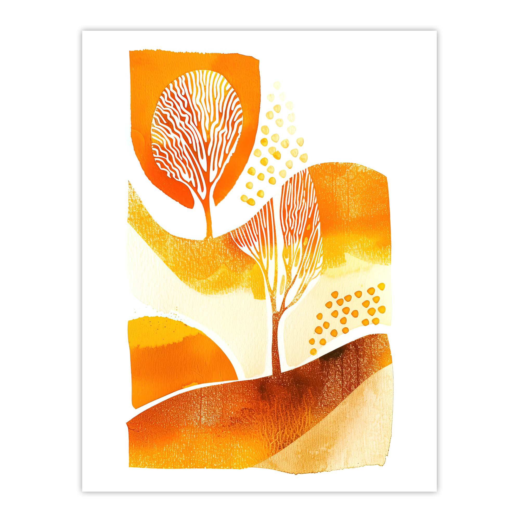 Autumn Countryside Trees Abstract Watercolour Wall Art Poster Print