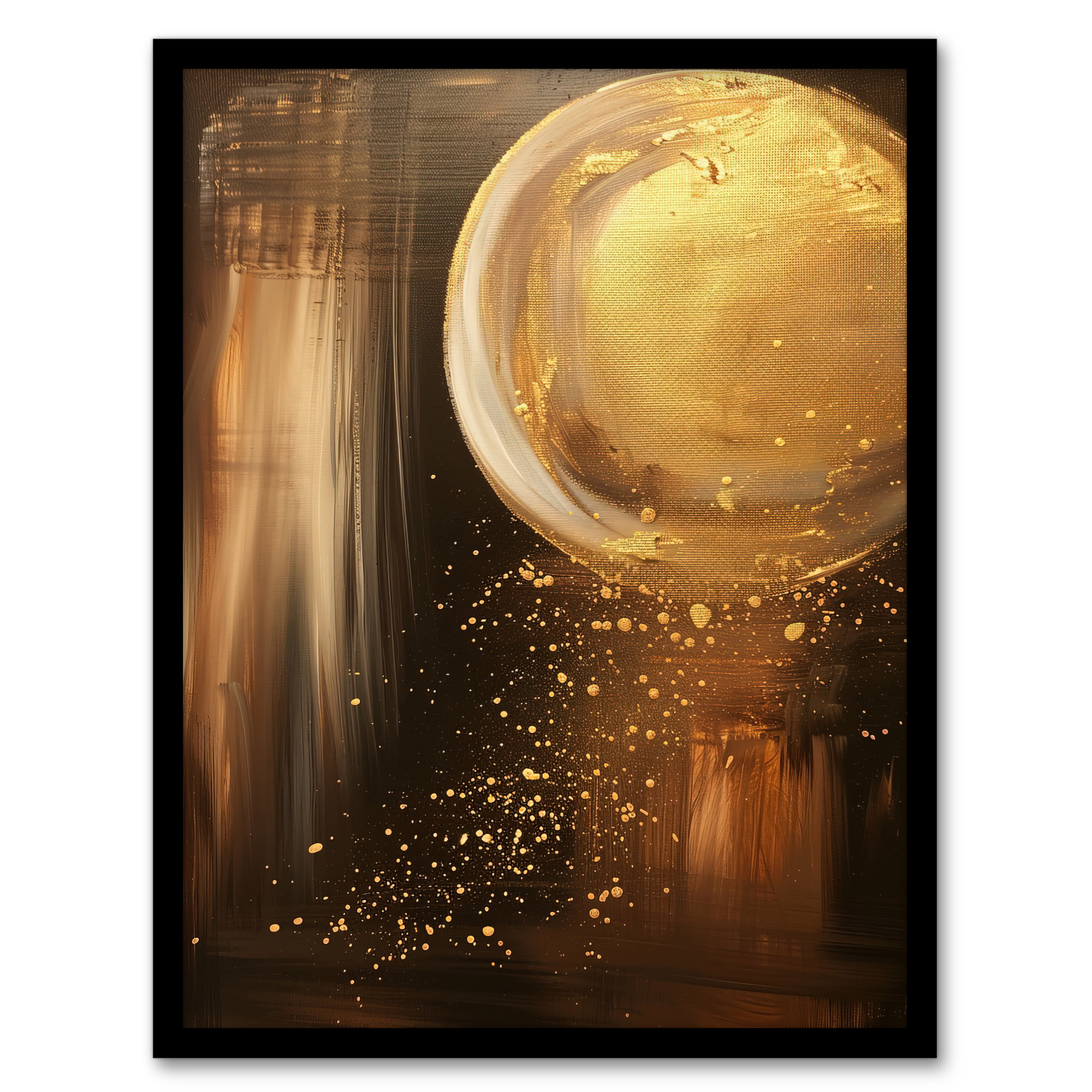 Full Moon Golden Glimmers Abstract Oil Painting Wall Art Poster Print
