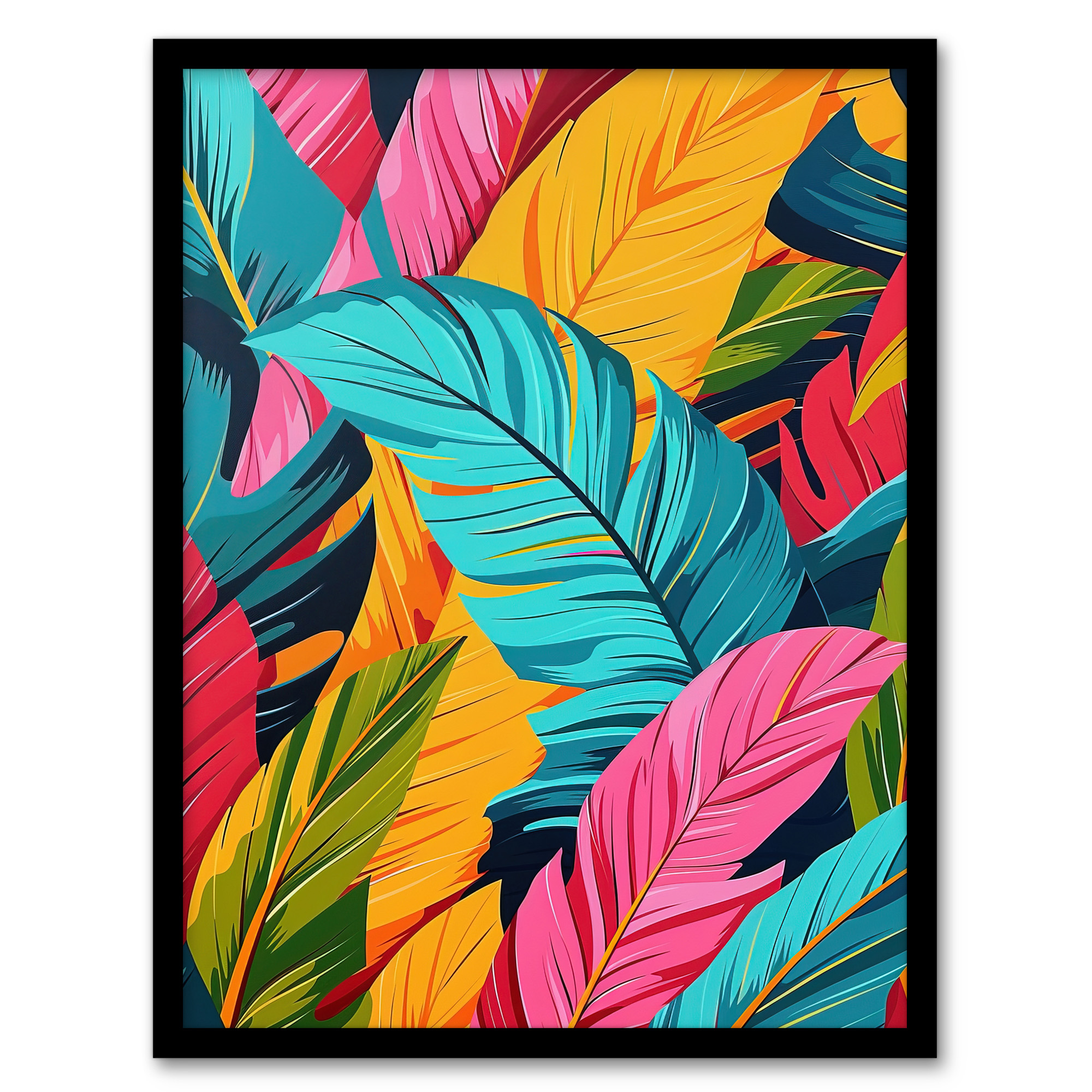 Colourful Tropical Fronds Stylised Leaves Pattern Wall Art Poster Print