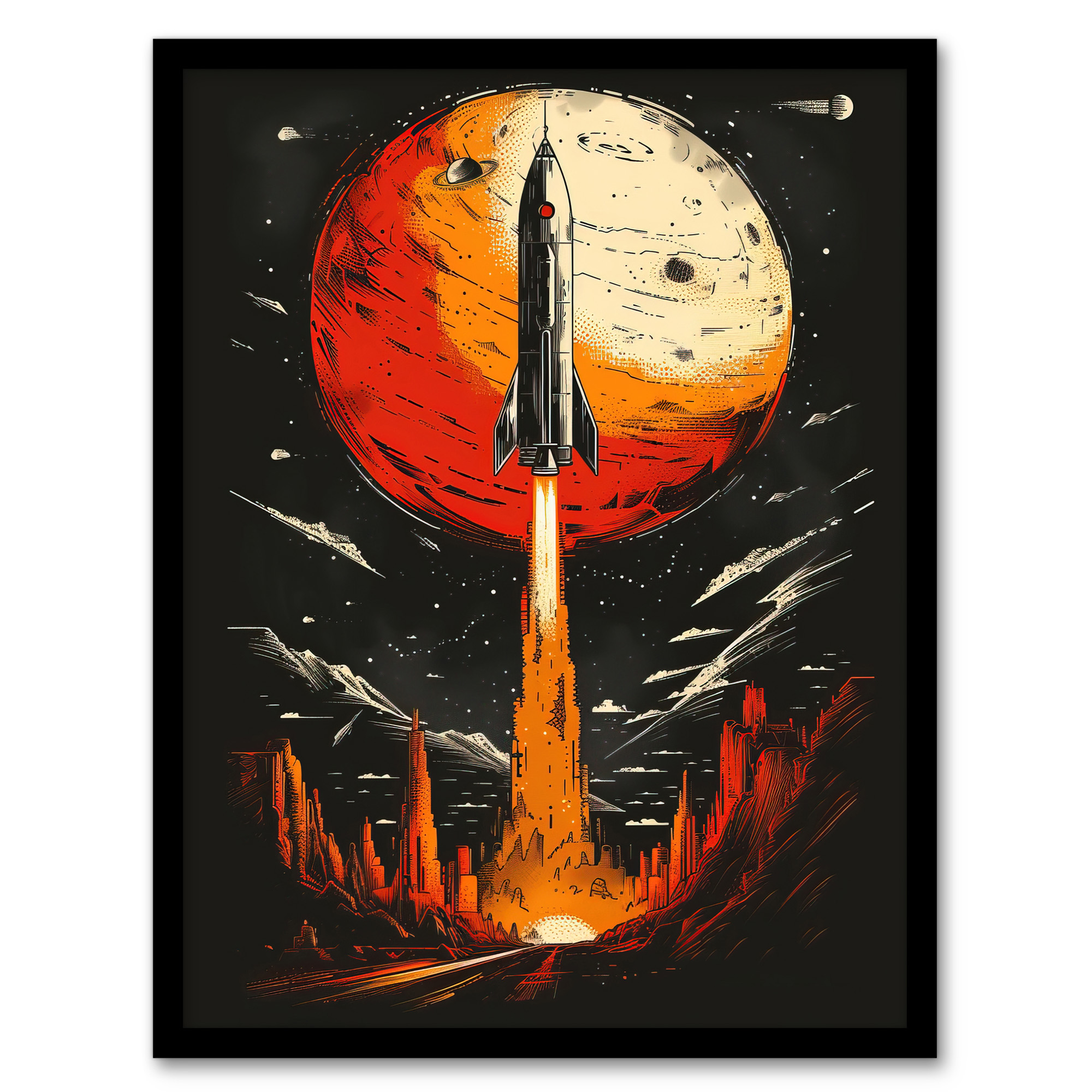 Rocket Launch Alien Planets Space Exploration Wall Art Poster Print
