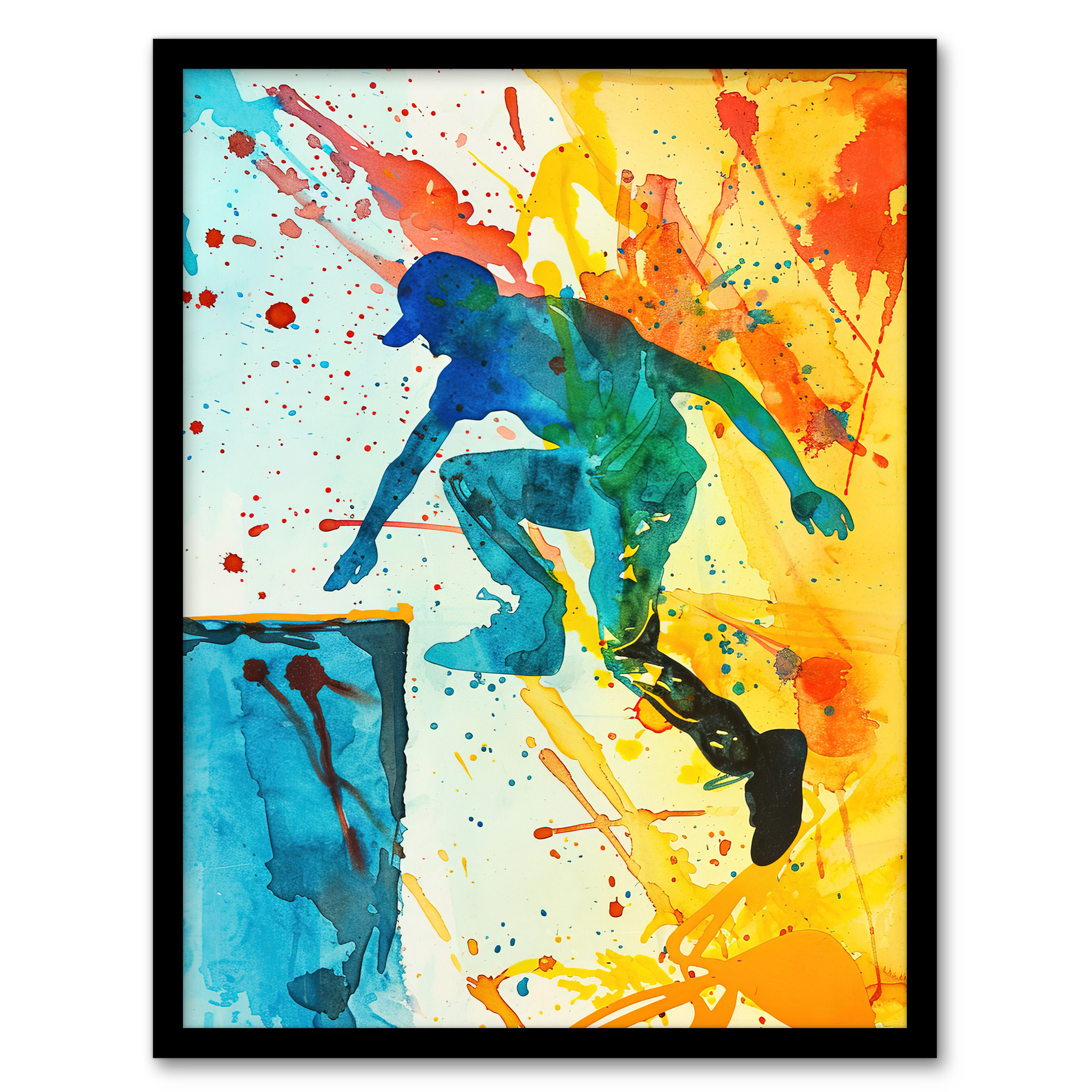 Parkour Jump Urban Sport Colourful Paint Splat Wall Art Poster Print