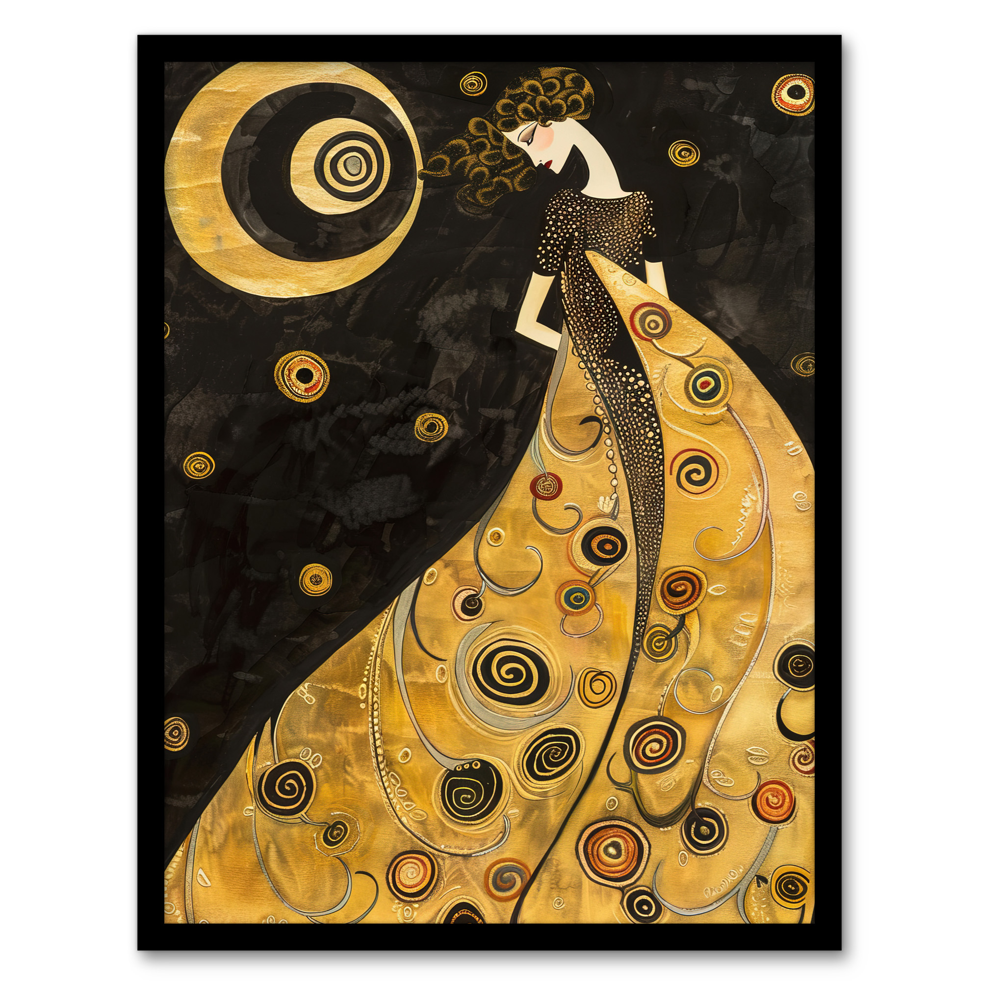 Moon Goddess Gold Black Klimt Style Conceptual Art Wall Art Poster Print