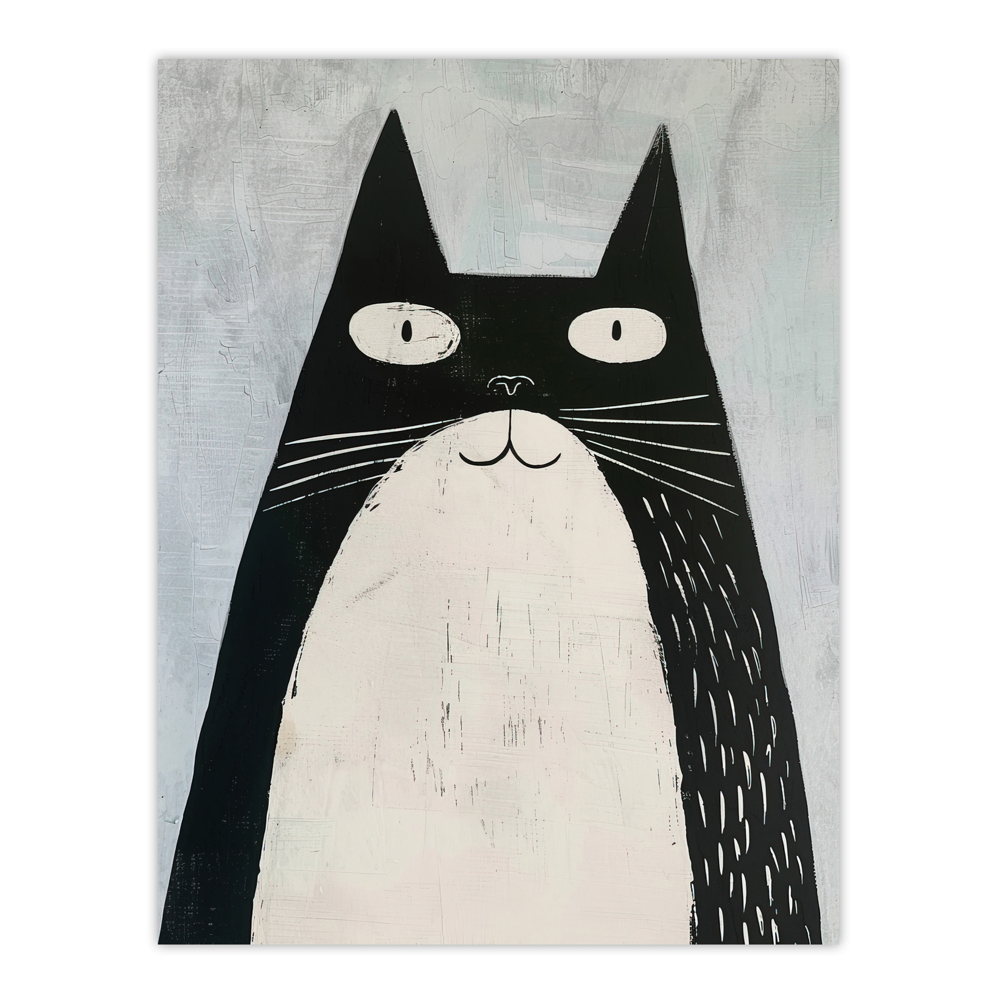 Cute Black White Tuxedo Cat Lover Pet Painting Wall Art Poster Print