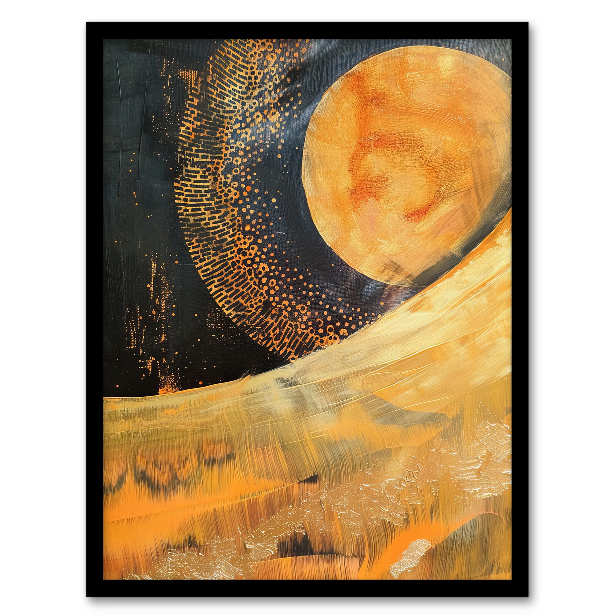 Abstract Sunrise Orange on Black Oil Painting Wall Art Poster Print
