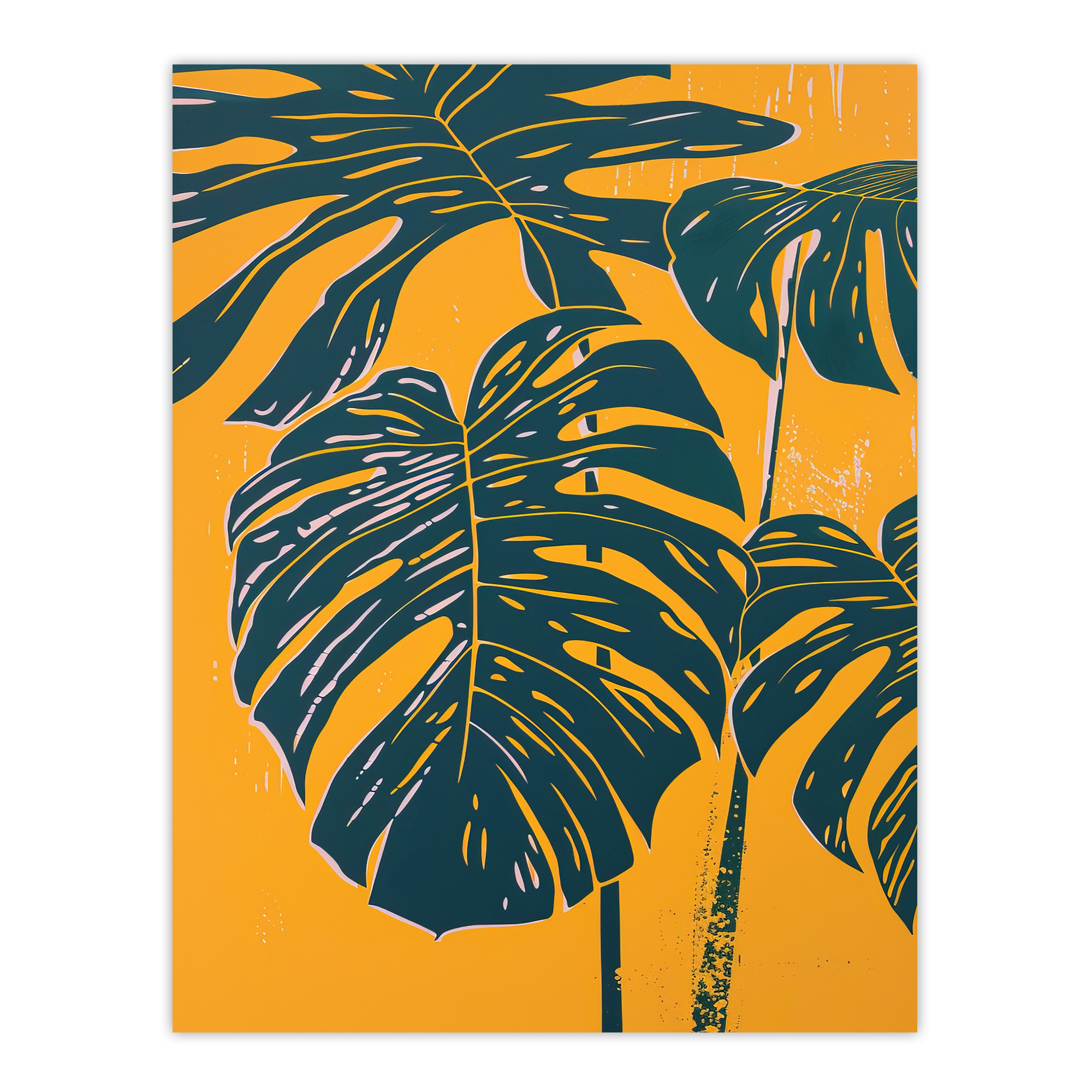 Plant Lover Dark Green Yellow Monstera Leaves Wall Art Poster Print