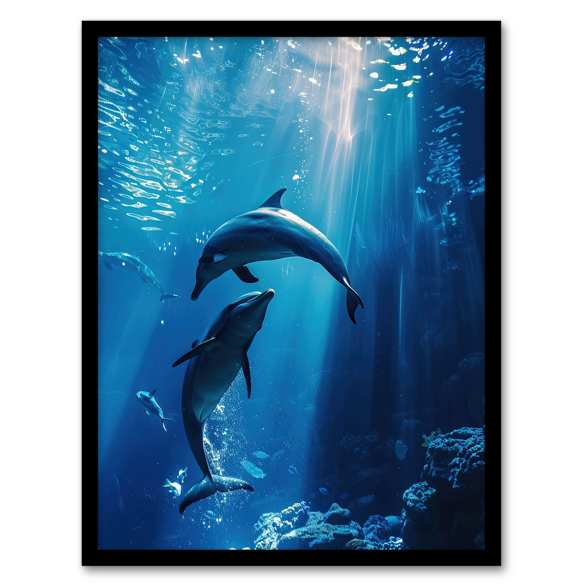 Majestic Dolphins Marine Life Underwater Seascape Wall Art Poster Print