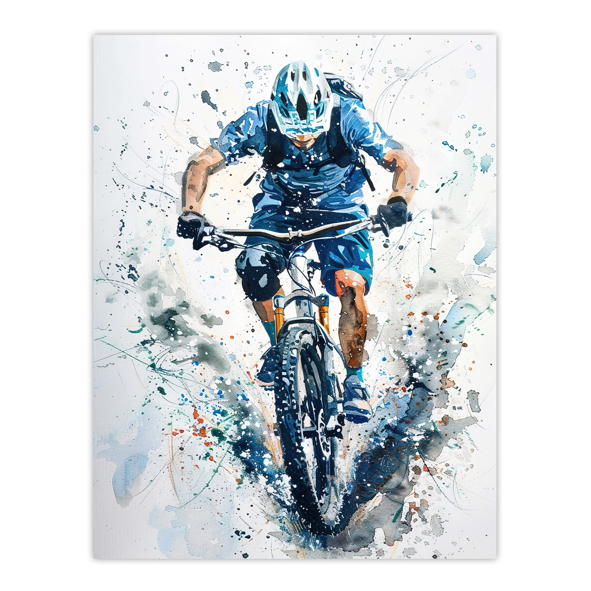 Mountain Biker Action Shot Paint Splat Portrait Wall Art Poster Print