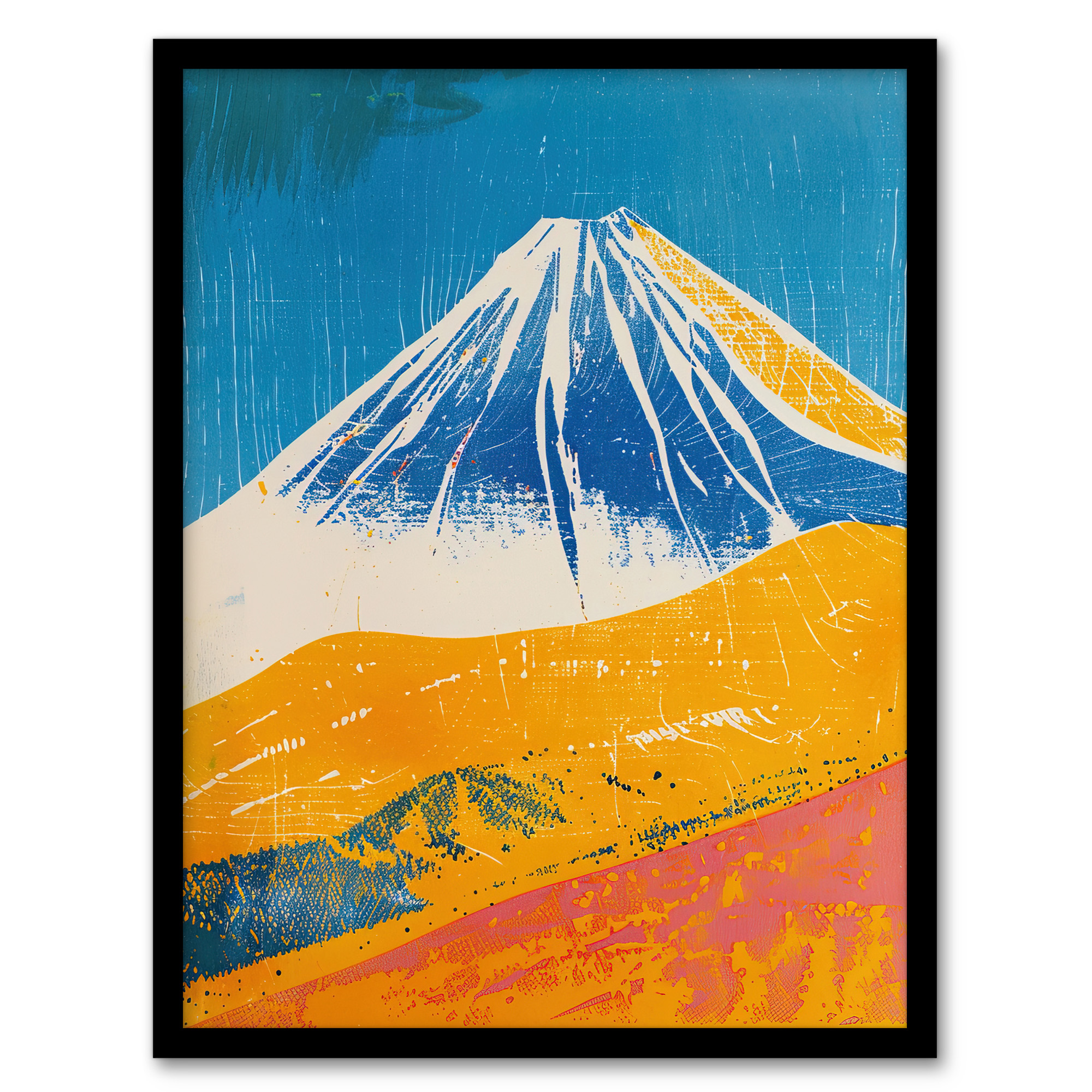 Mount Fuji Japan Orange Blue Volcano Wall Art Poster Print