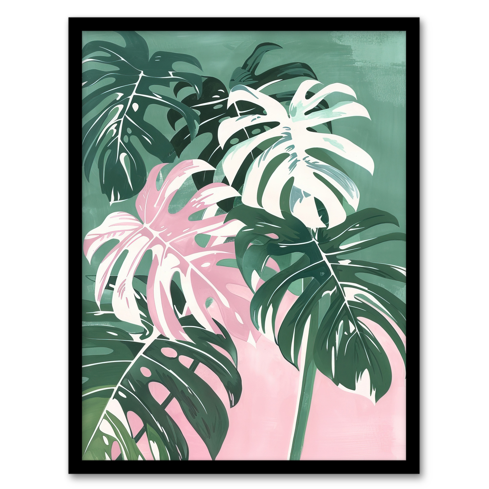 Plant Lover Monstera Leaves Green Pink Botanical Wall Art Poster Print