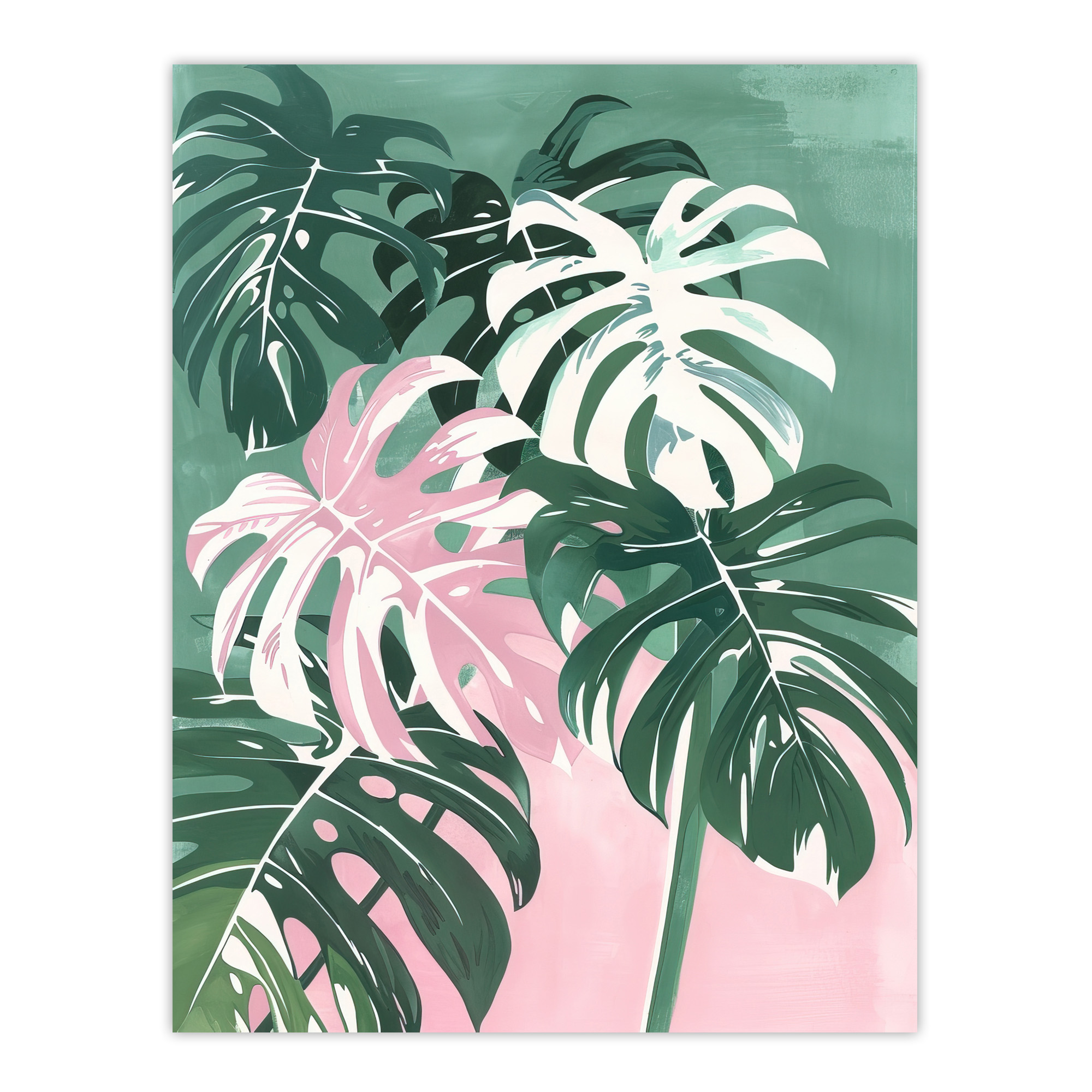 Plant Lover Monstera Leaves Green Pink Botanical Wall Art Poster Print