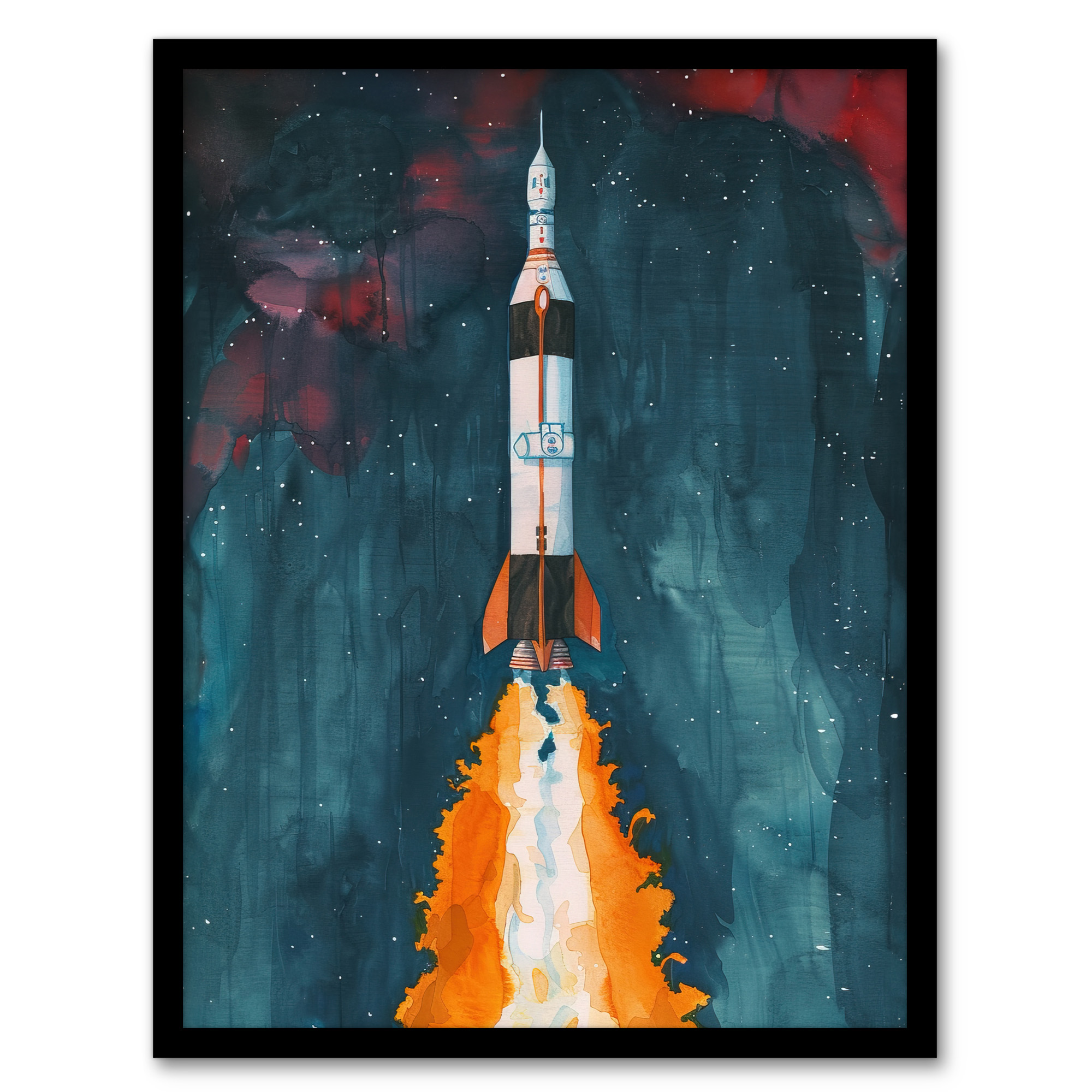 Space Apollo 11 Saturn V Rocket Launch Painting Wall Art Poster