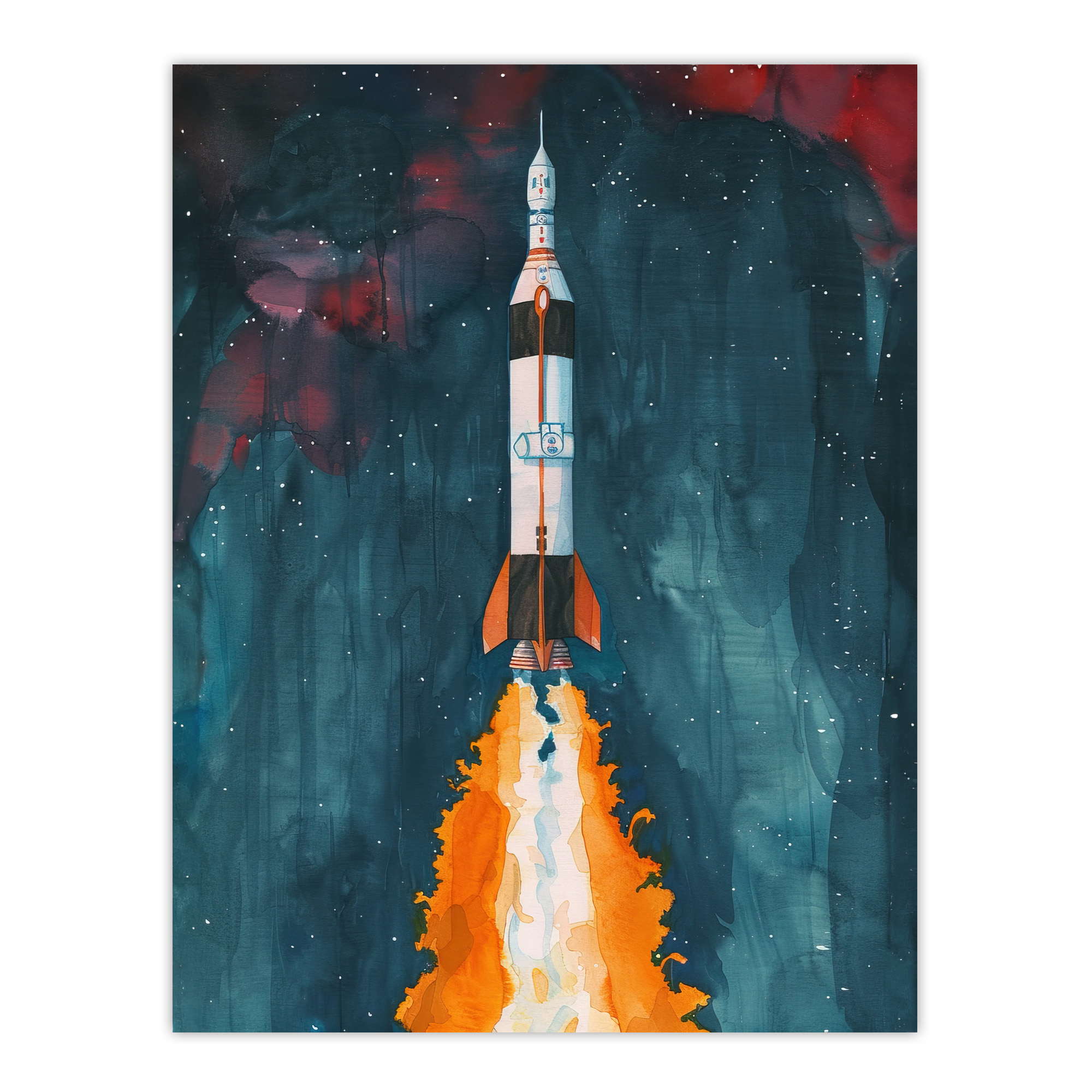 Space Apollo 11 Saturn V Rocket Launch Painting Wall Art Poster