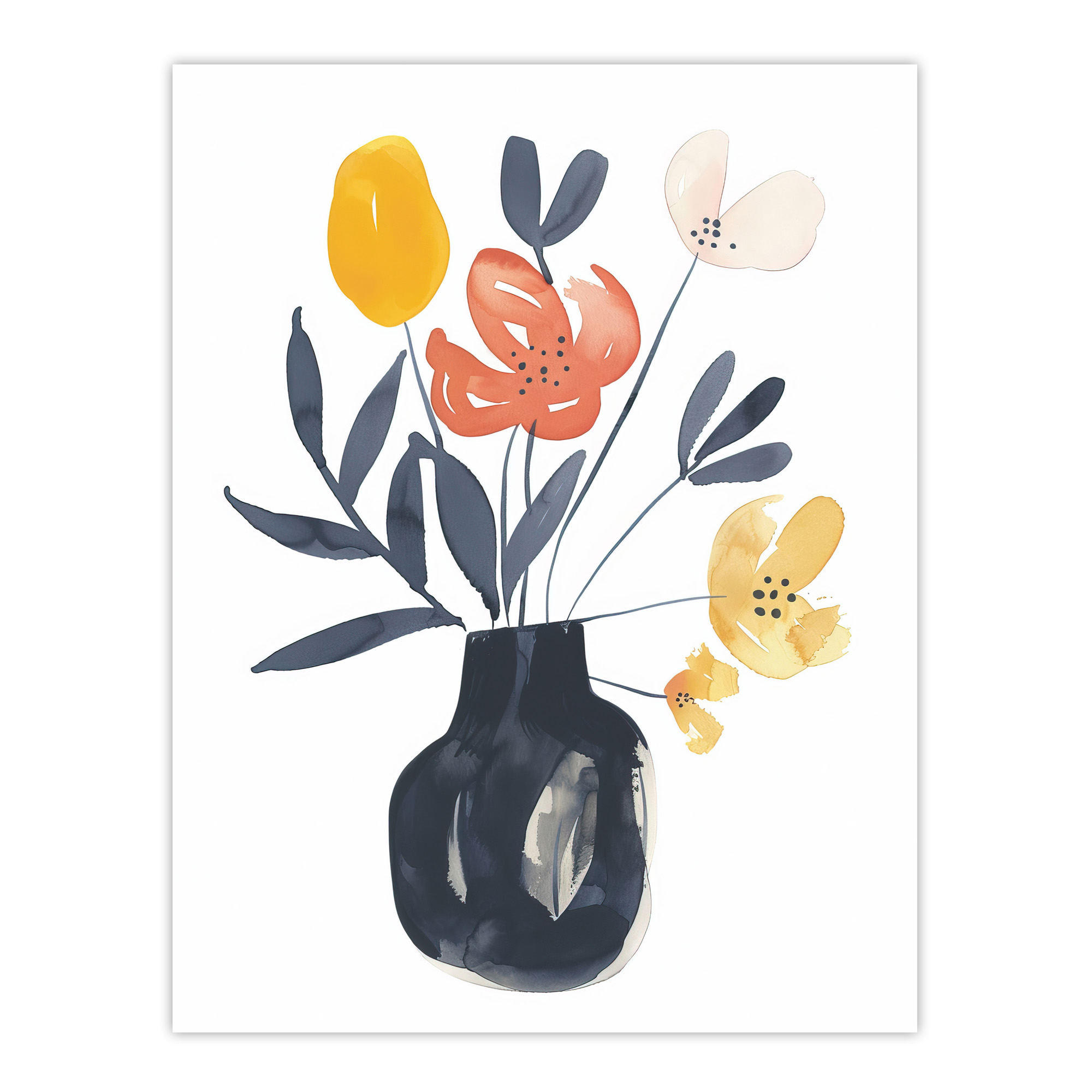 Boho Abstract Watercolour Flower Bouquet in Vase Wall Art Poster Print