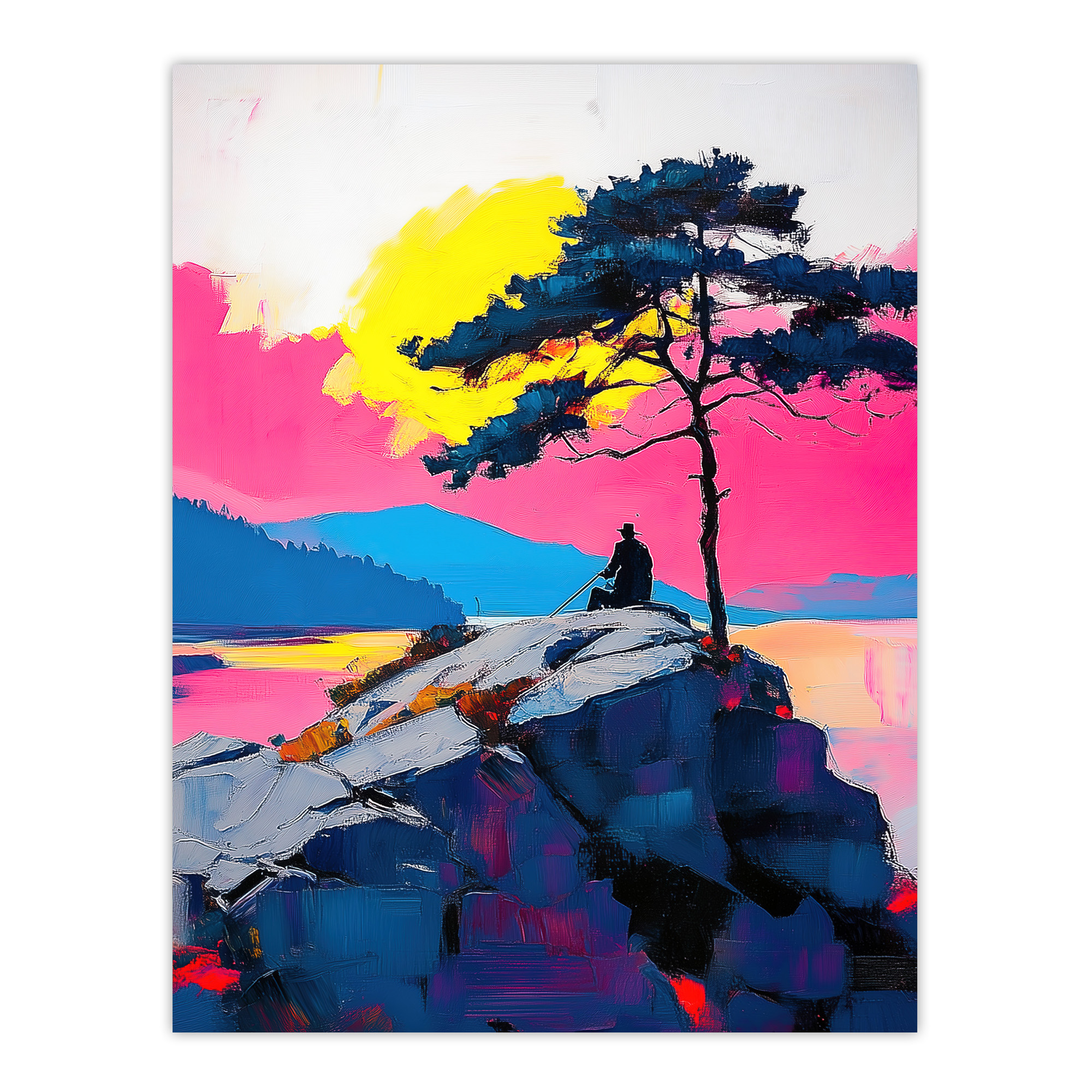 Old Man Lone Tree Sunset Coastal Cliff Landscape Wall Art Poster Print