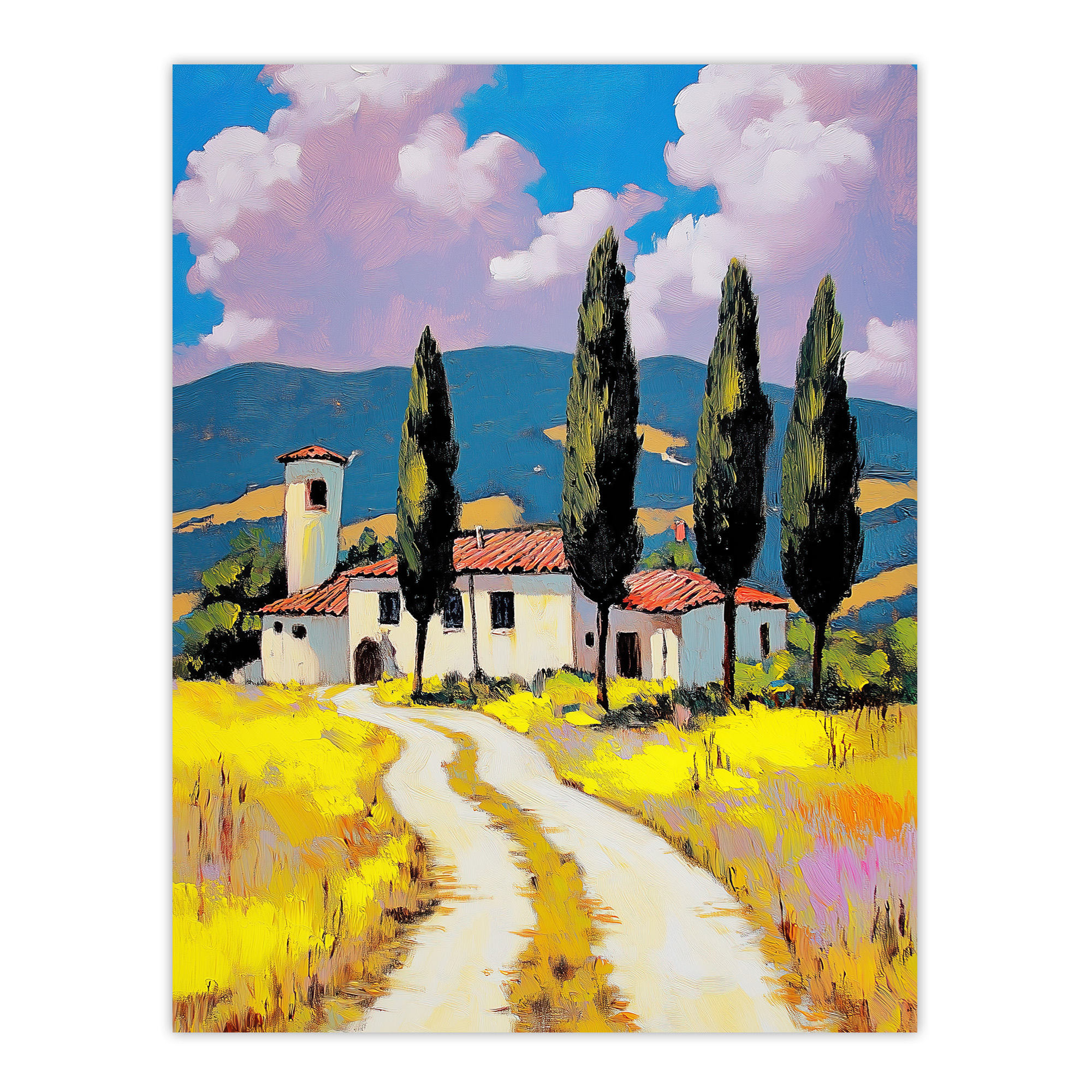 Italian Countryside Villa Cypress Trees Landscape Wall Art Poster Print