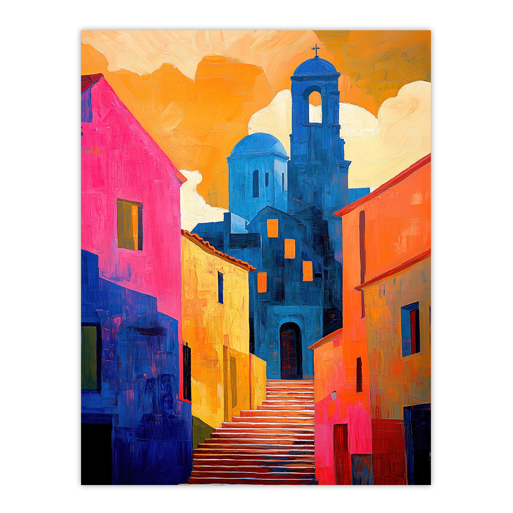 Italian Church Cityscape Colourful Abstract Wall Art Poster Print