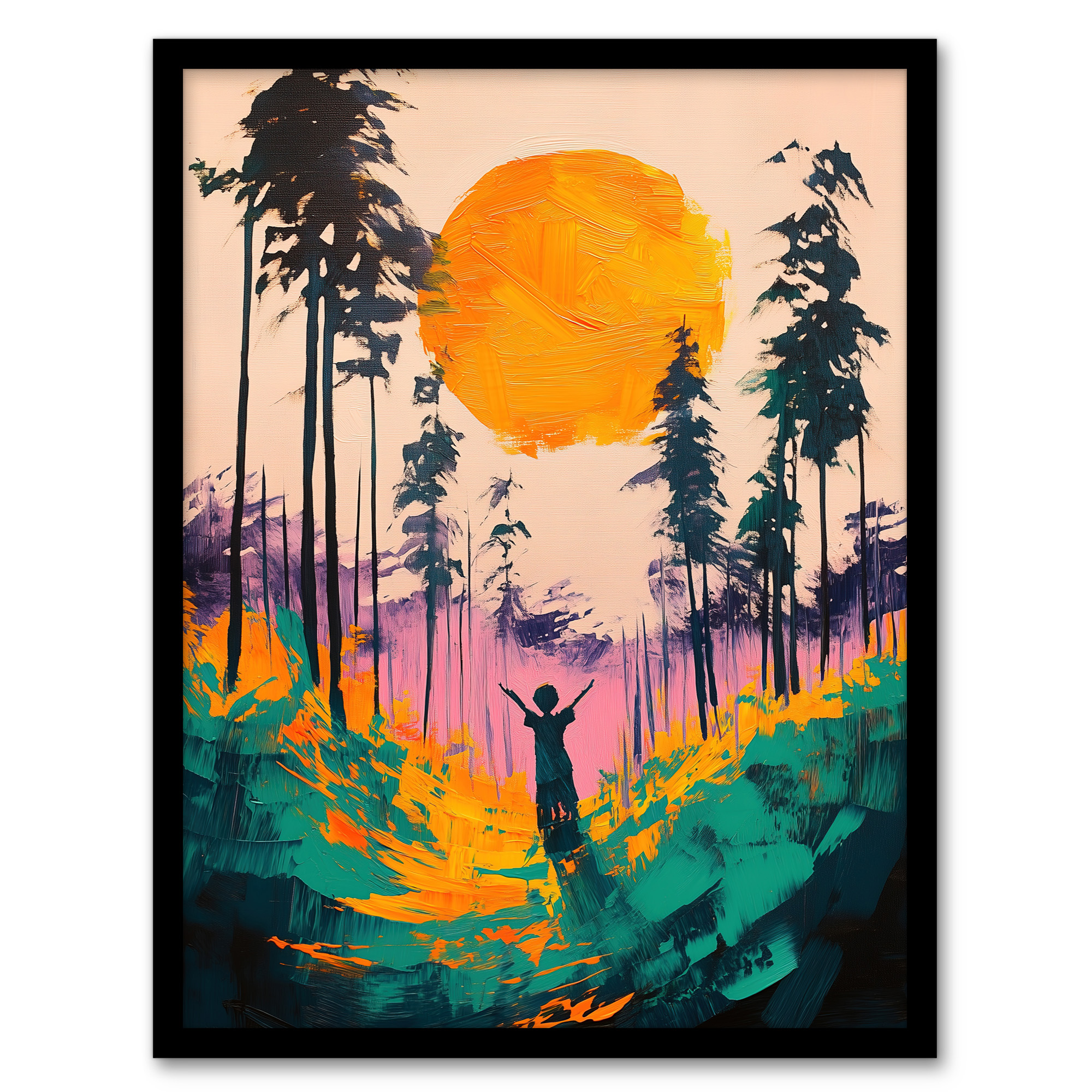 Sunrise Joy Abstract Forest Landscape Painting Wall Art Poster Print