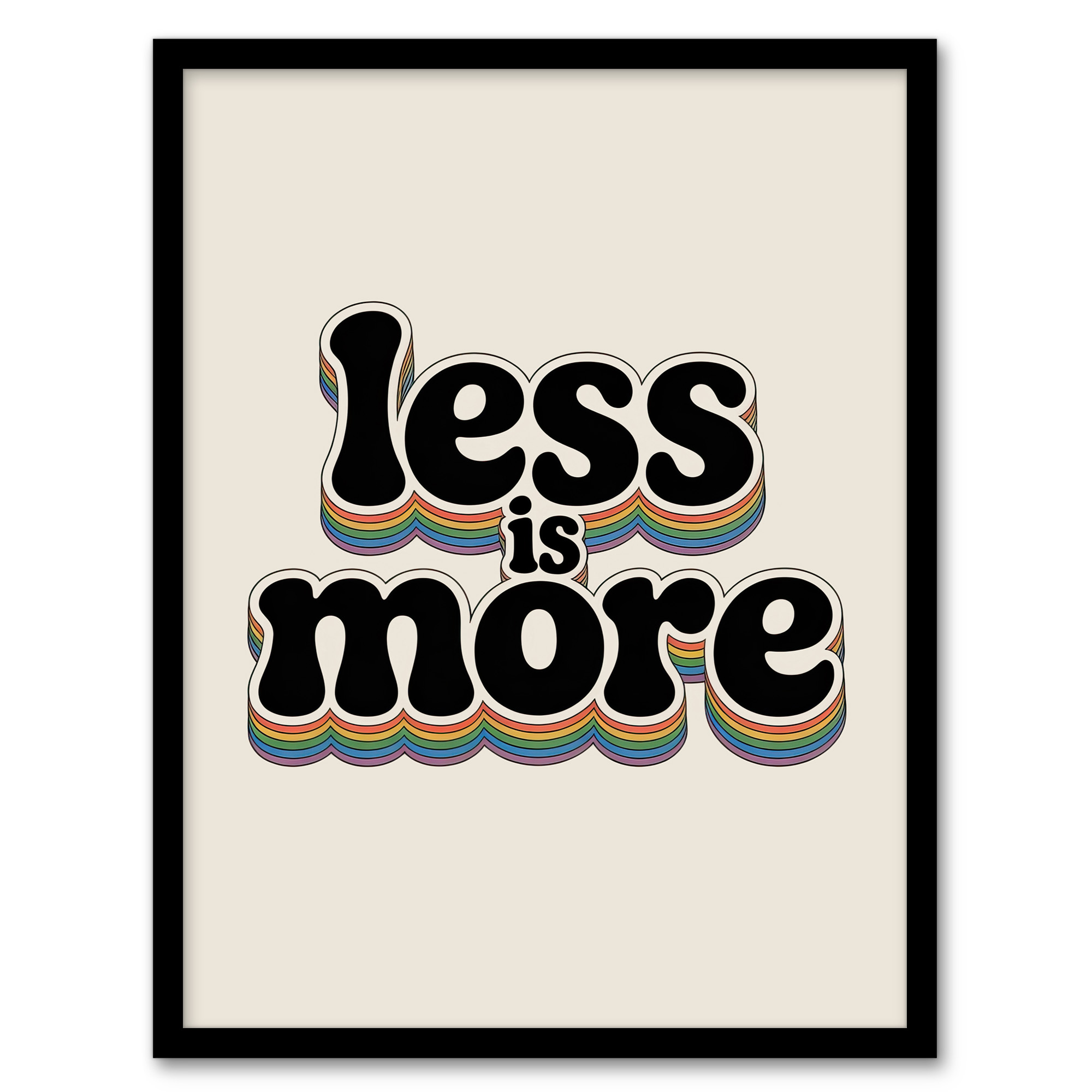 Less Is More Retro Rainbow Font Typography Wall Art Print