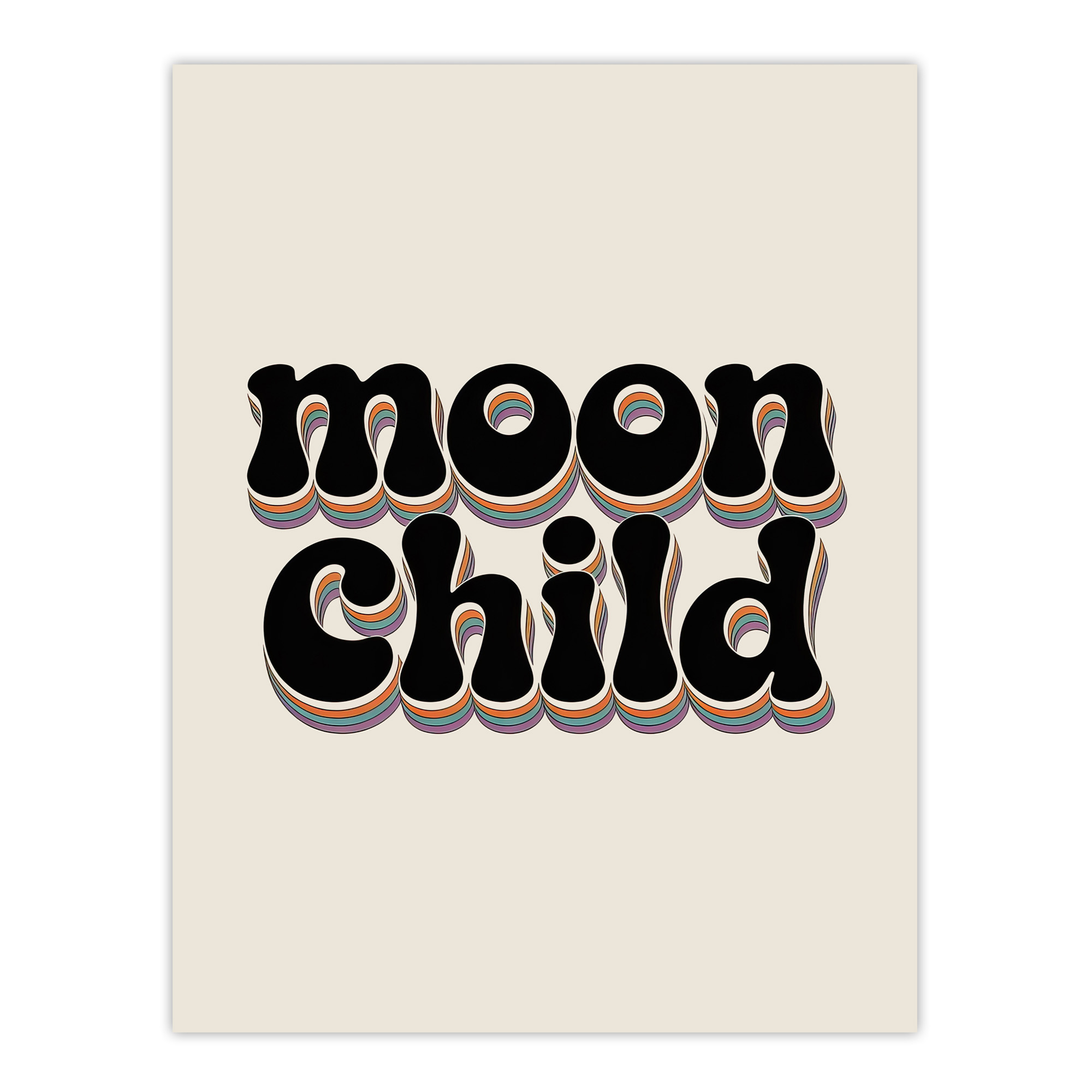 Moon Child Retro Rainbow Font Typography Wall Art Print