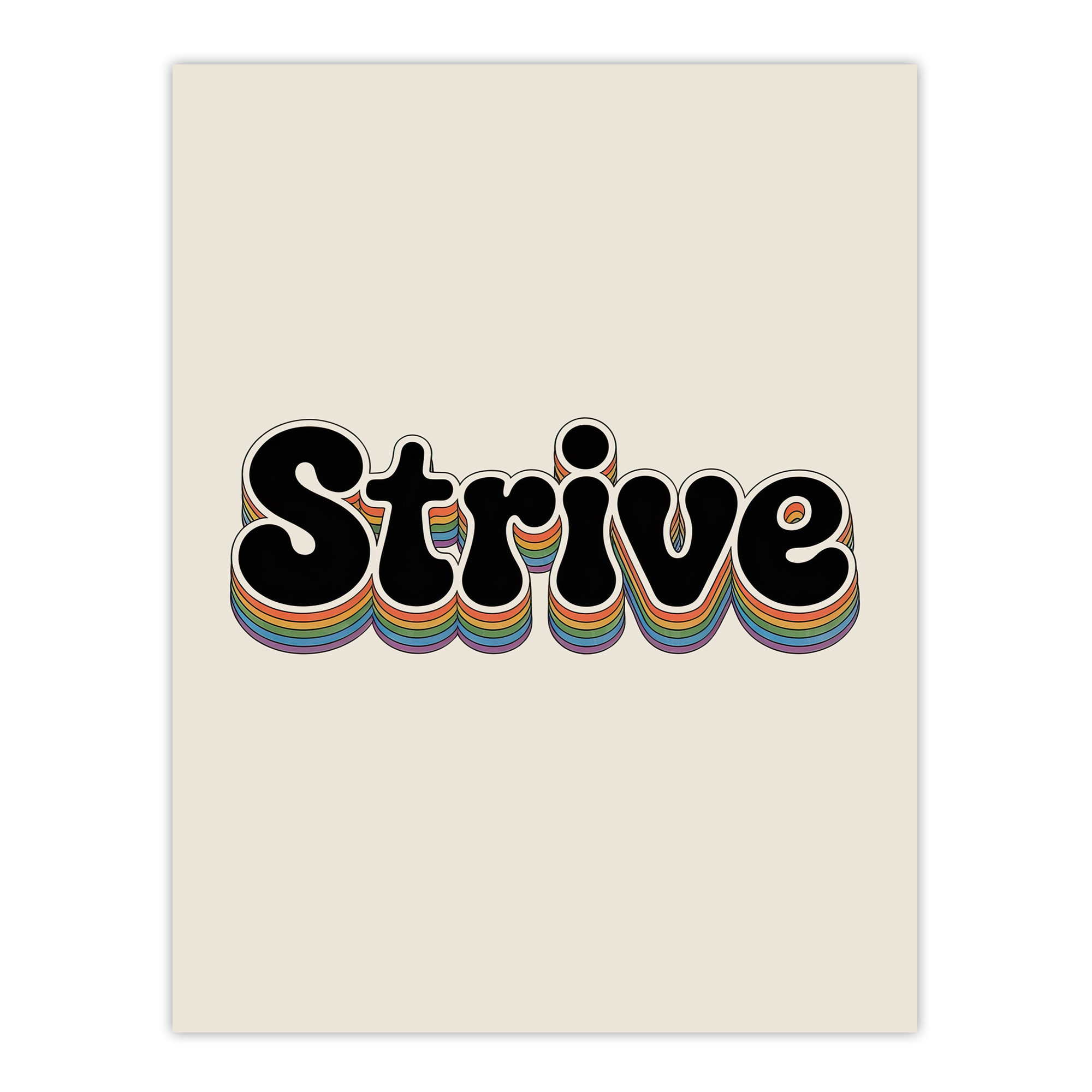 Strive Colourful Retro Rainbow Font Typography Wall Art Print