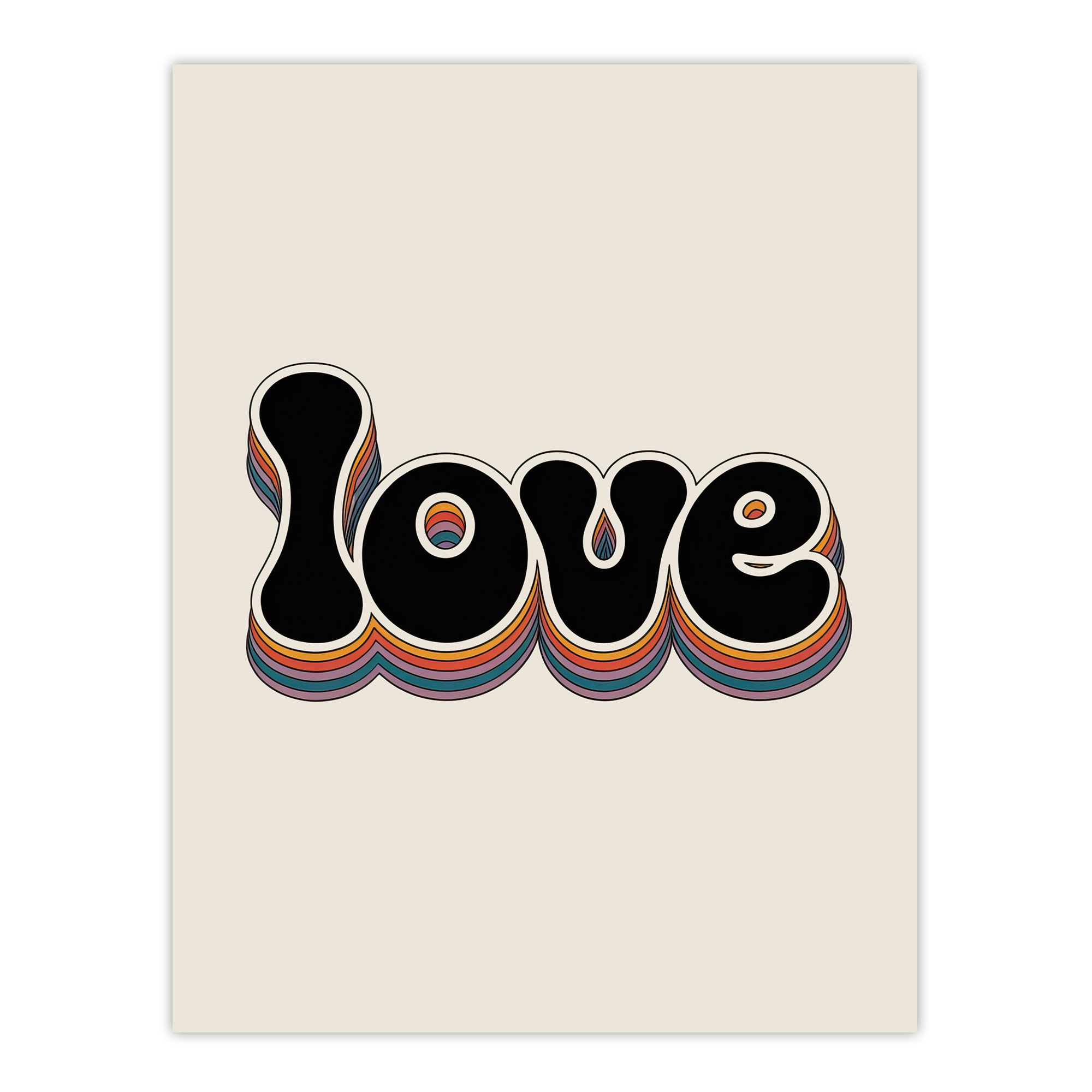 Love Funky Rainbow Retro Font Typography Word Wall Art Print