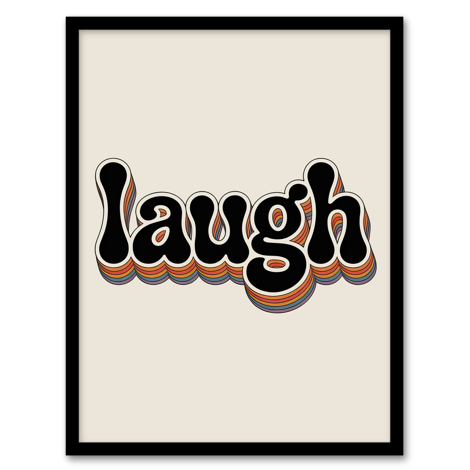 Laugh Vibrant Retro Rainbow Font Typography Wall Art Print