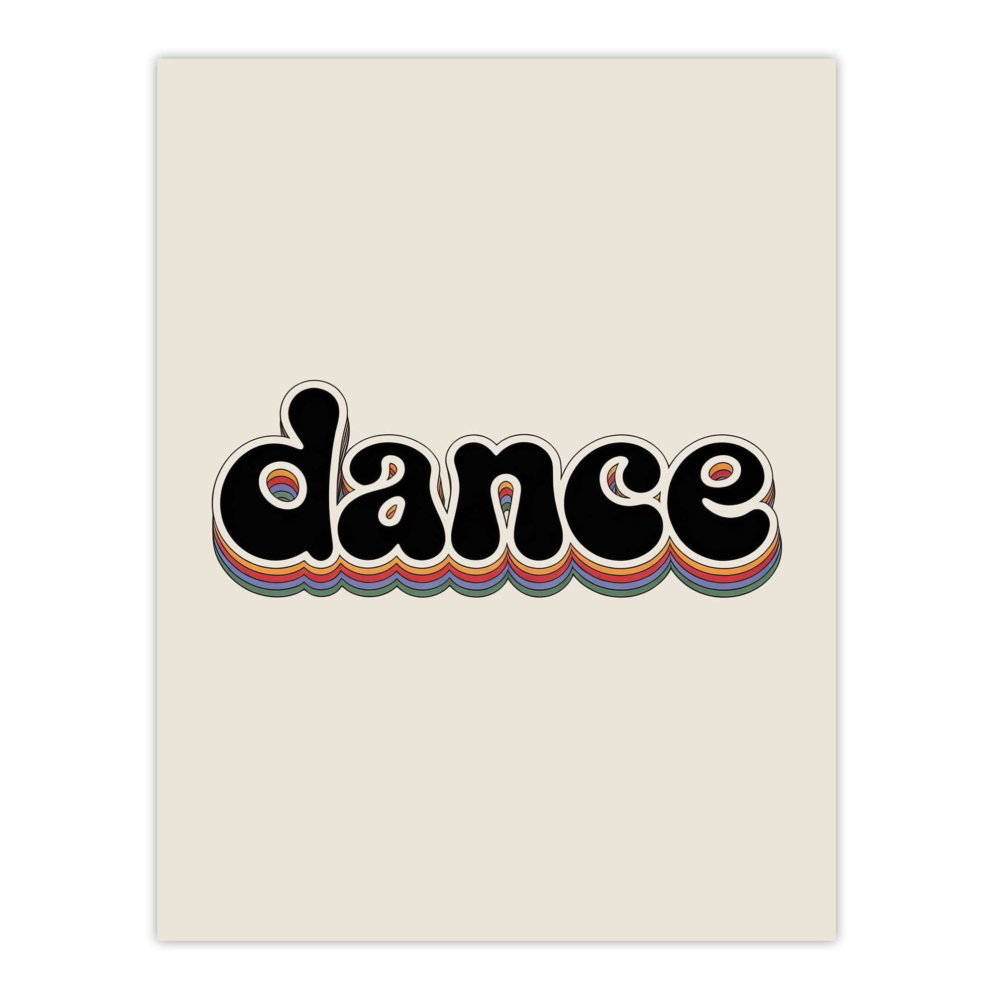 Dance Colourful Retro Rainbow Font Typography Wall Art Print