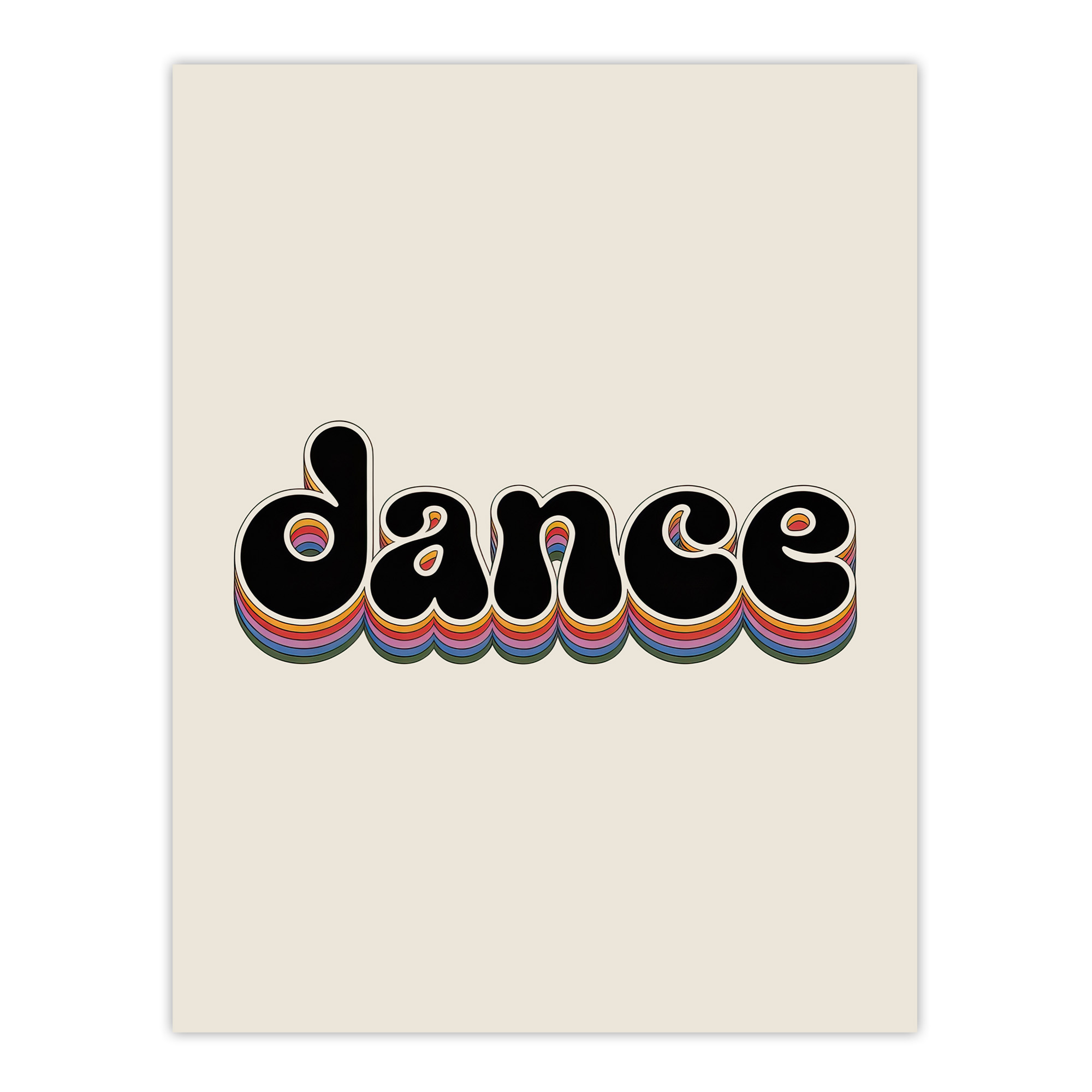 Dance Funky Rainbow Retro Font Typography Word Wall Art Print
