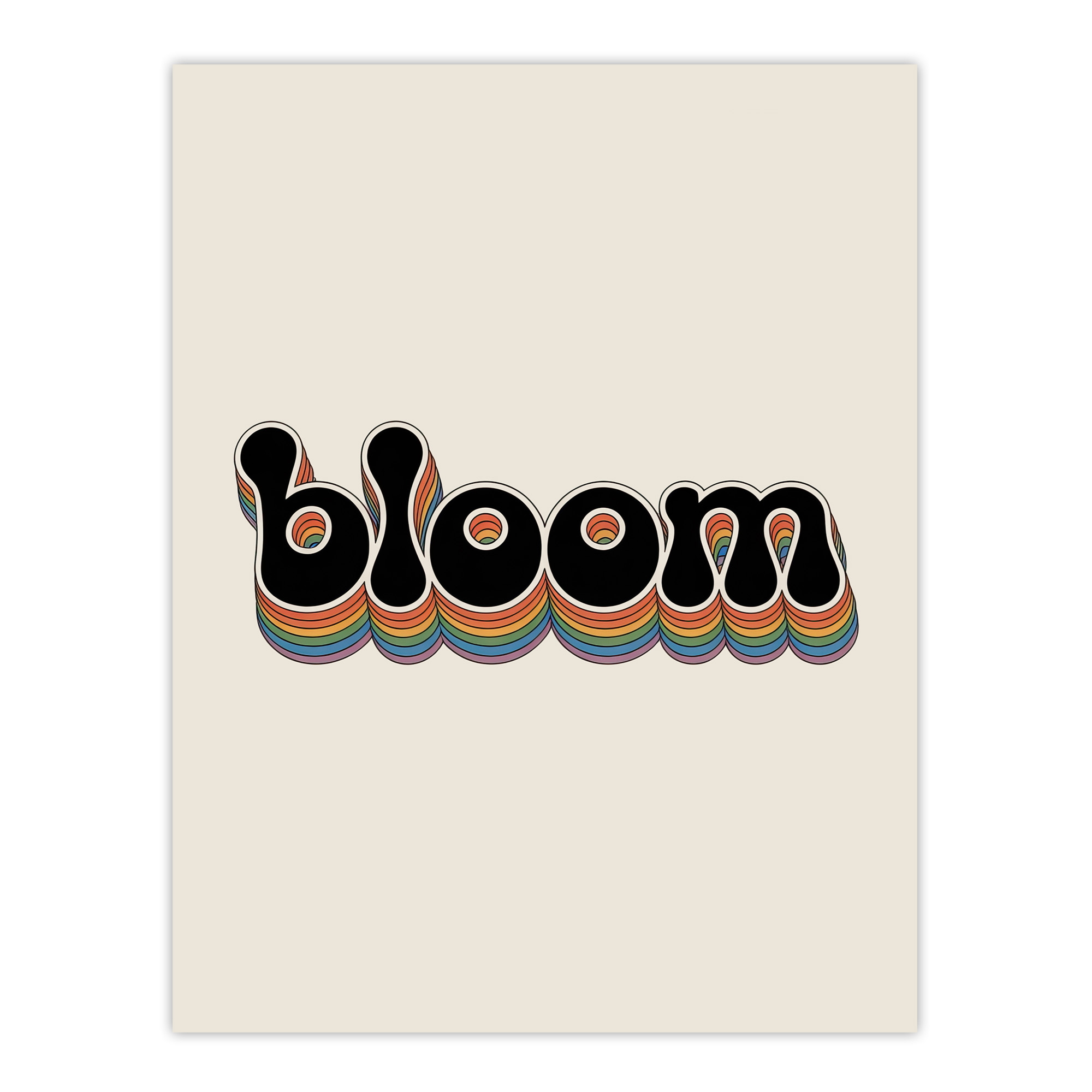 Bloom Colourful Retro Rainbow Font Typography Wall Art Print