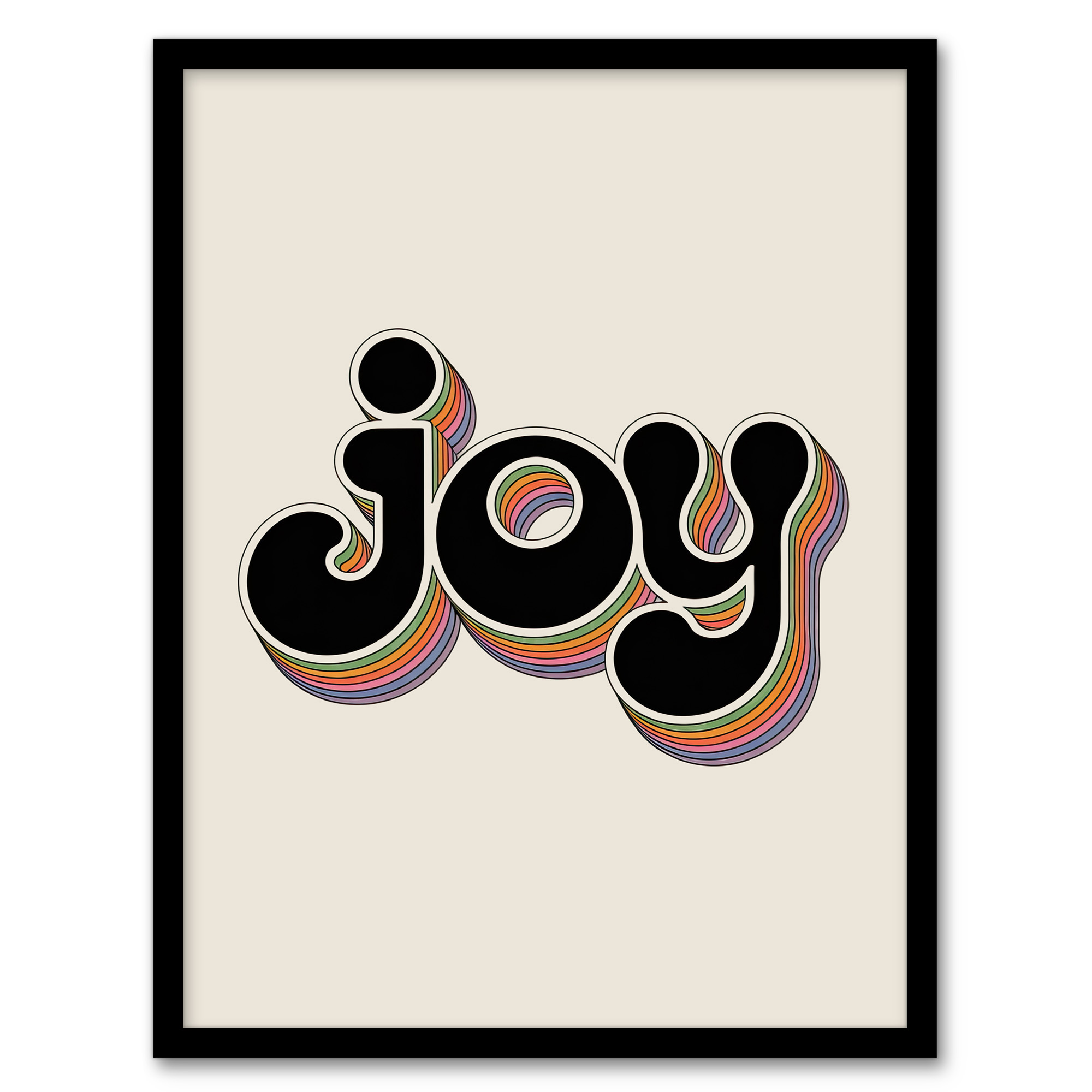 Joy Colourful Retro Rainbow Font Typography Wall Art Print