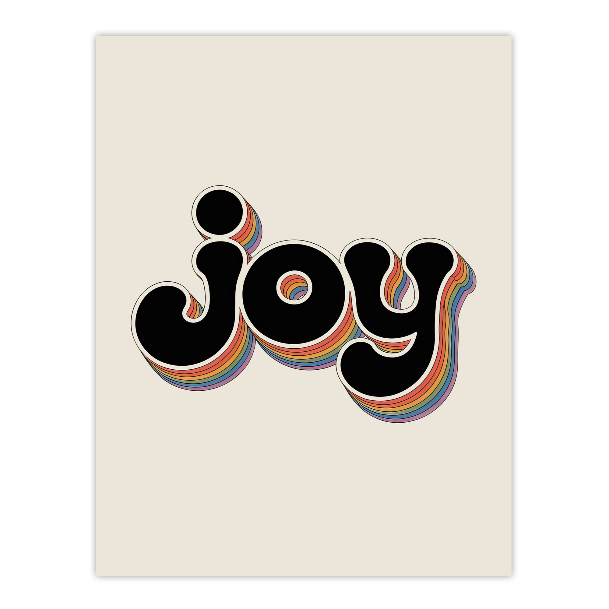 Joy Vibrant Retro Rainbow Font Typography Word Wall Art Print