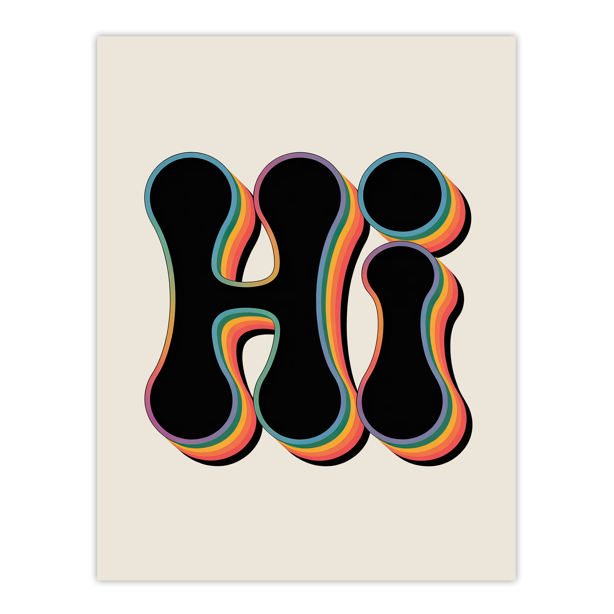 Hi Midcentury Modern Rainbow Font Typography Wall Art Print