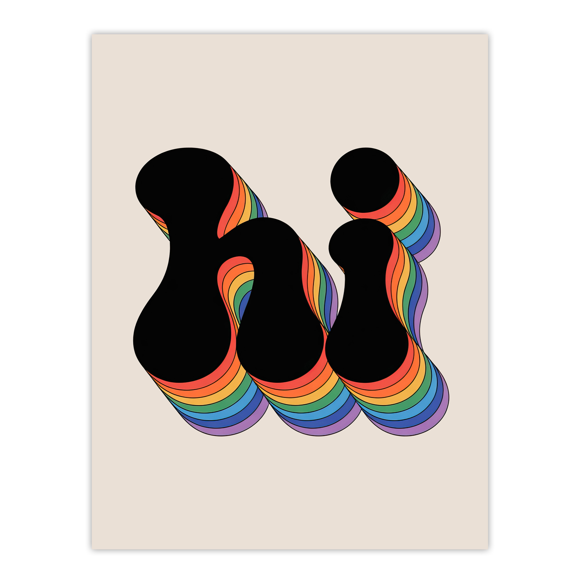 Hi Vibrant Retro Rainbow Font Typography Word Wall Art Print