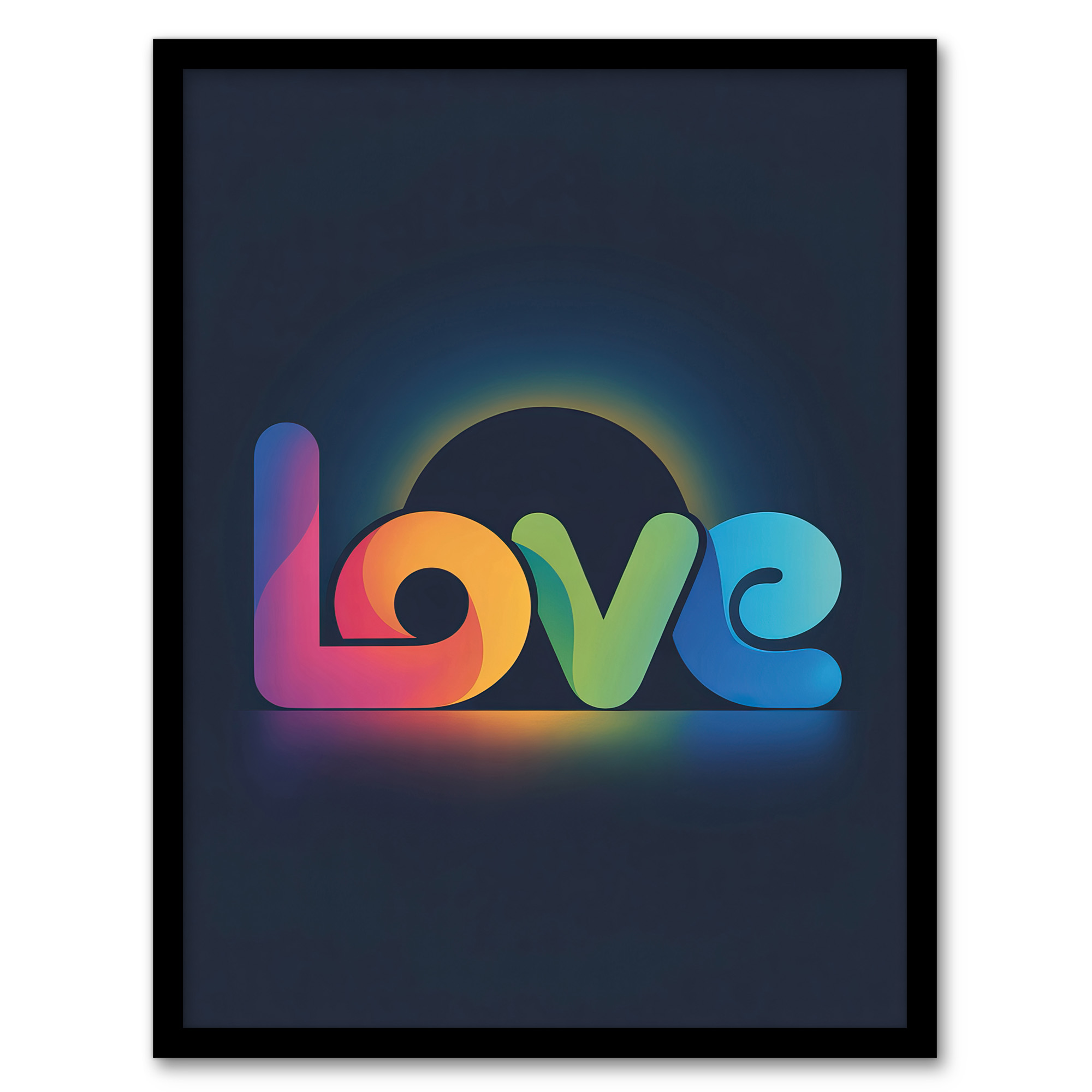 Love Colourful Typography Retro Solar Eclipse Wall Art Print