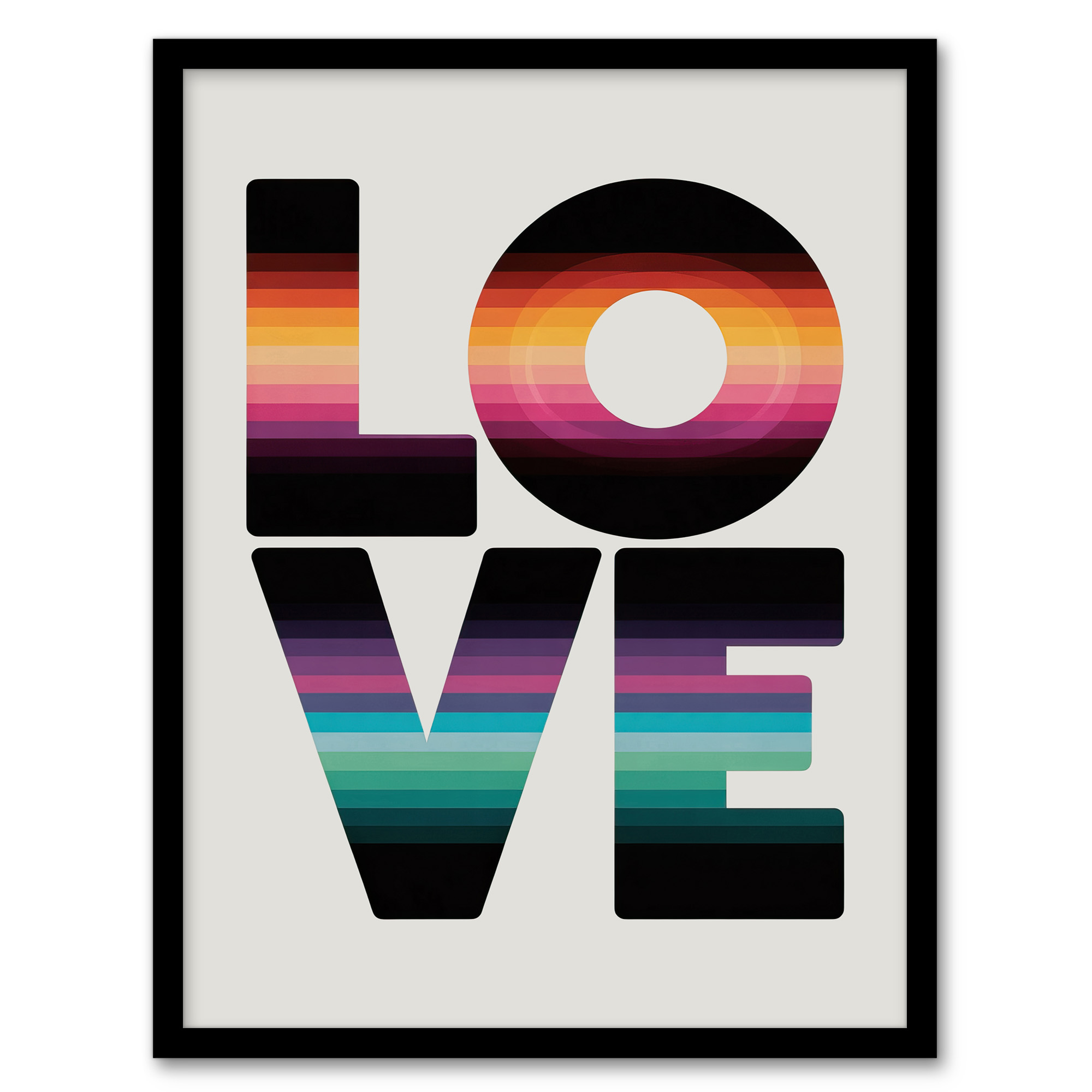 Love Retro Colour Gradient Stripe Typography Wall Art Print