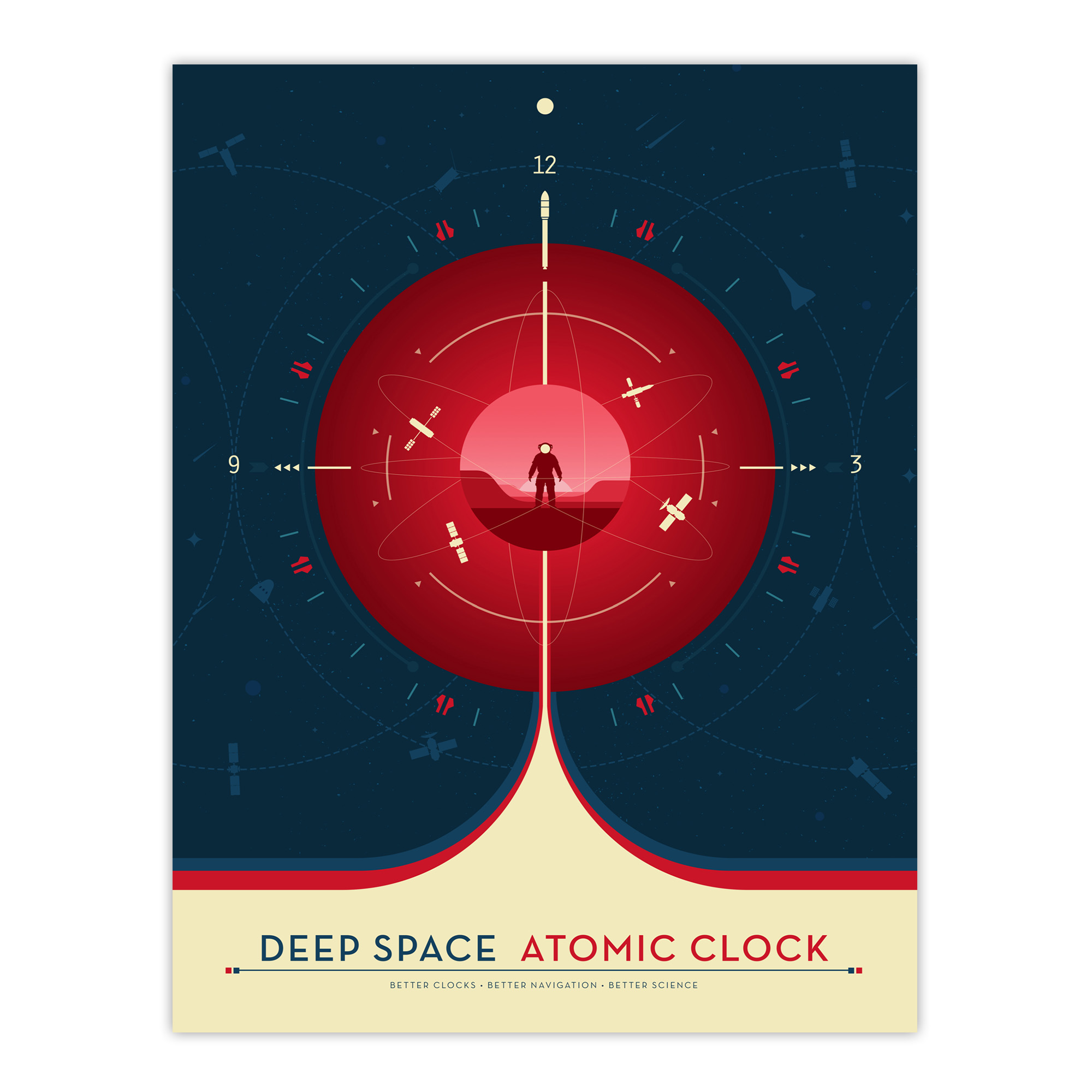 Deep Space Atomic Clock Red Earth Orbit Spacecraft NASA Wall Art Poster Print