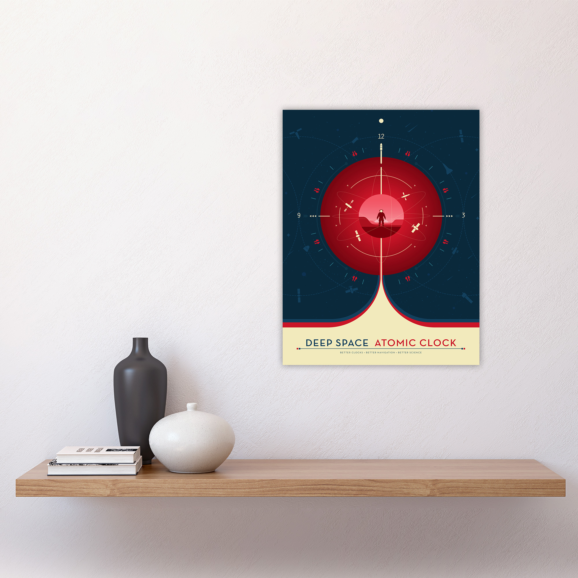 Deep Space Atomic Clock Red Earth Orbit Spacecraft NASA Wall Art Poster Print