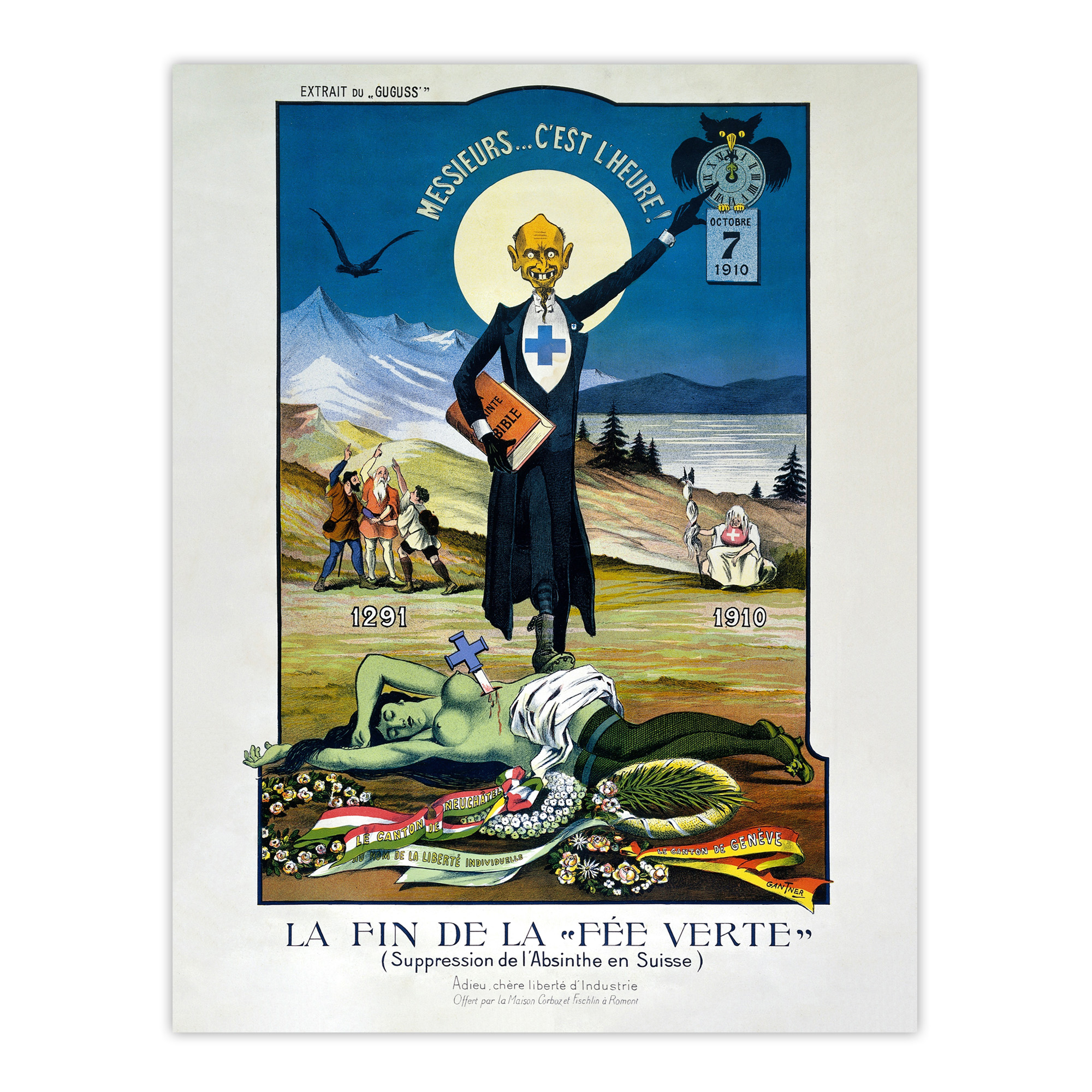 Swiss Vintage Advert Anti Absinthe Prohibition 1910 Pub Bar Décor Wall Art Print