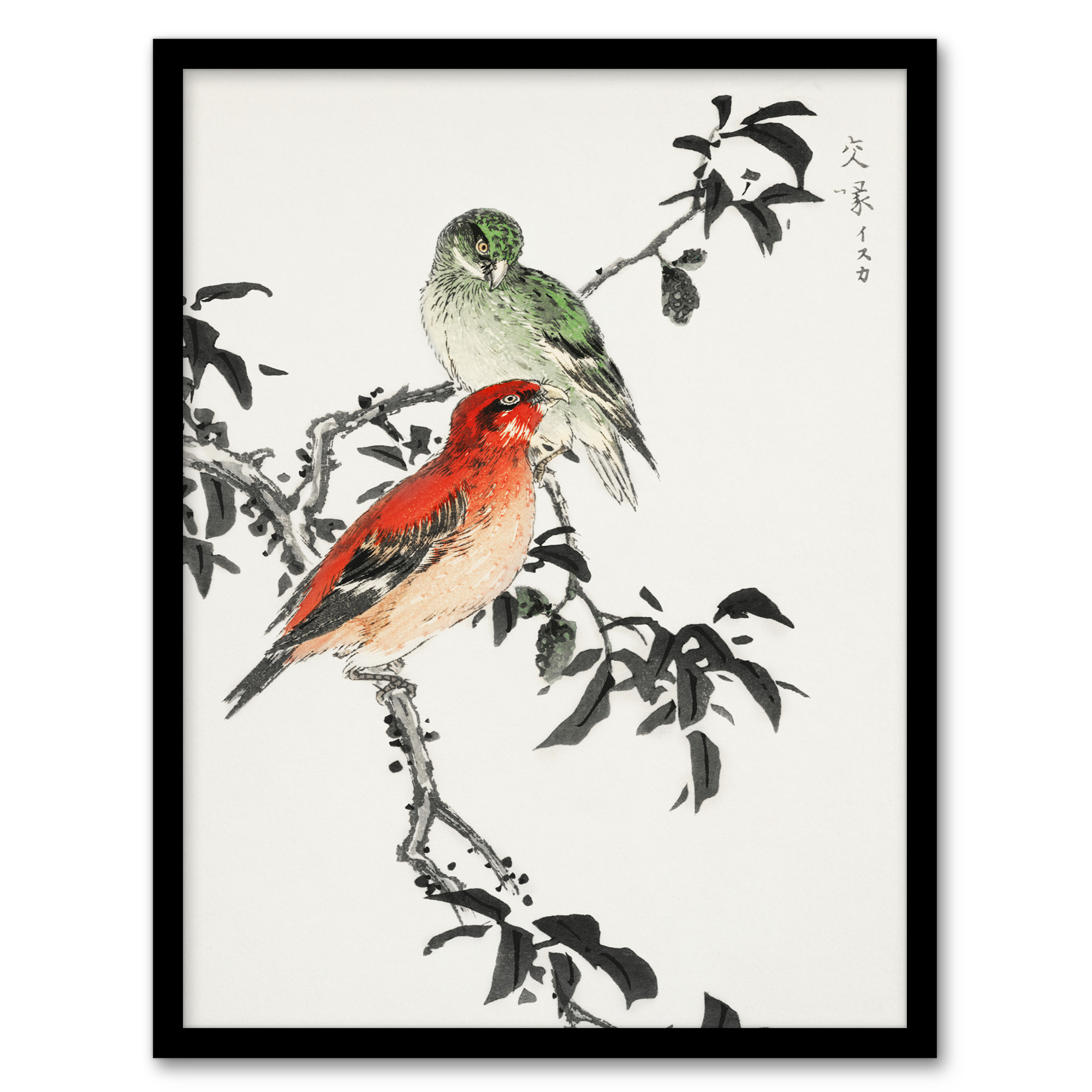 Numata Kashu Framed Wall Art Print Crossbill Birds Japanese Home Décor A3/A4