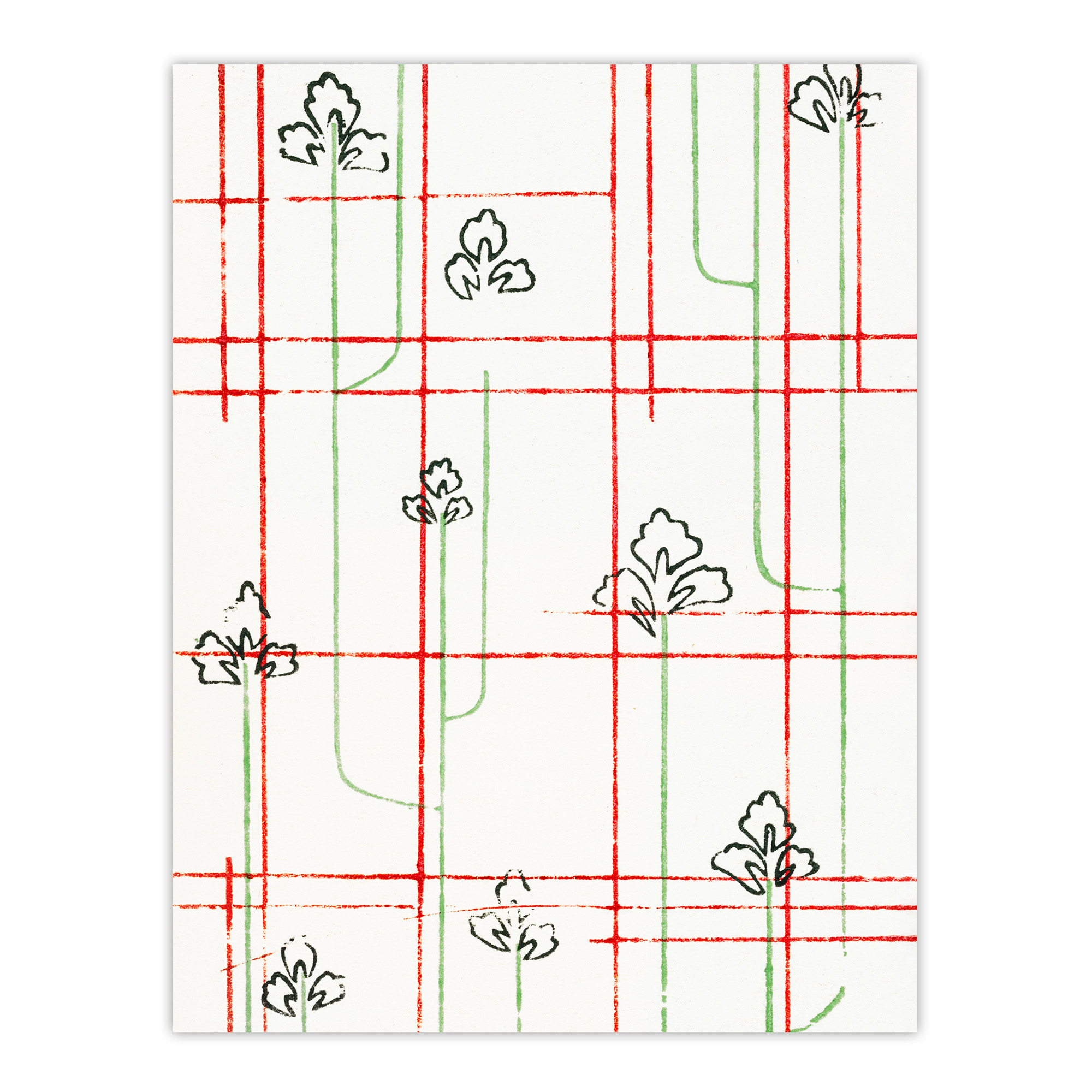 Leaf Lines Shima Textile Pattern Japanese Framed Wall Art Print Korin