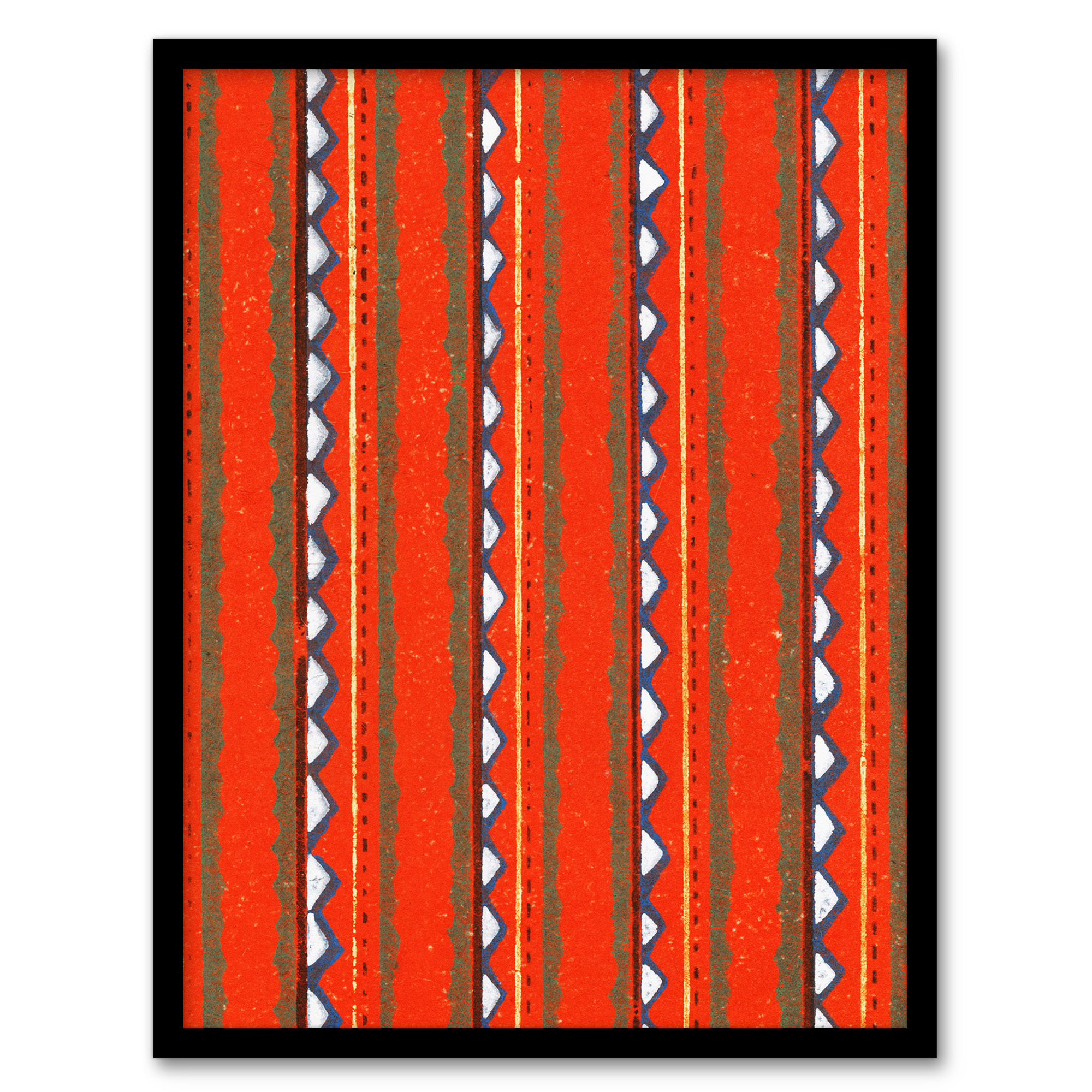 Furuya Korin Framed Wall Art Print Red Geometric Textile Pattern Home Décor