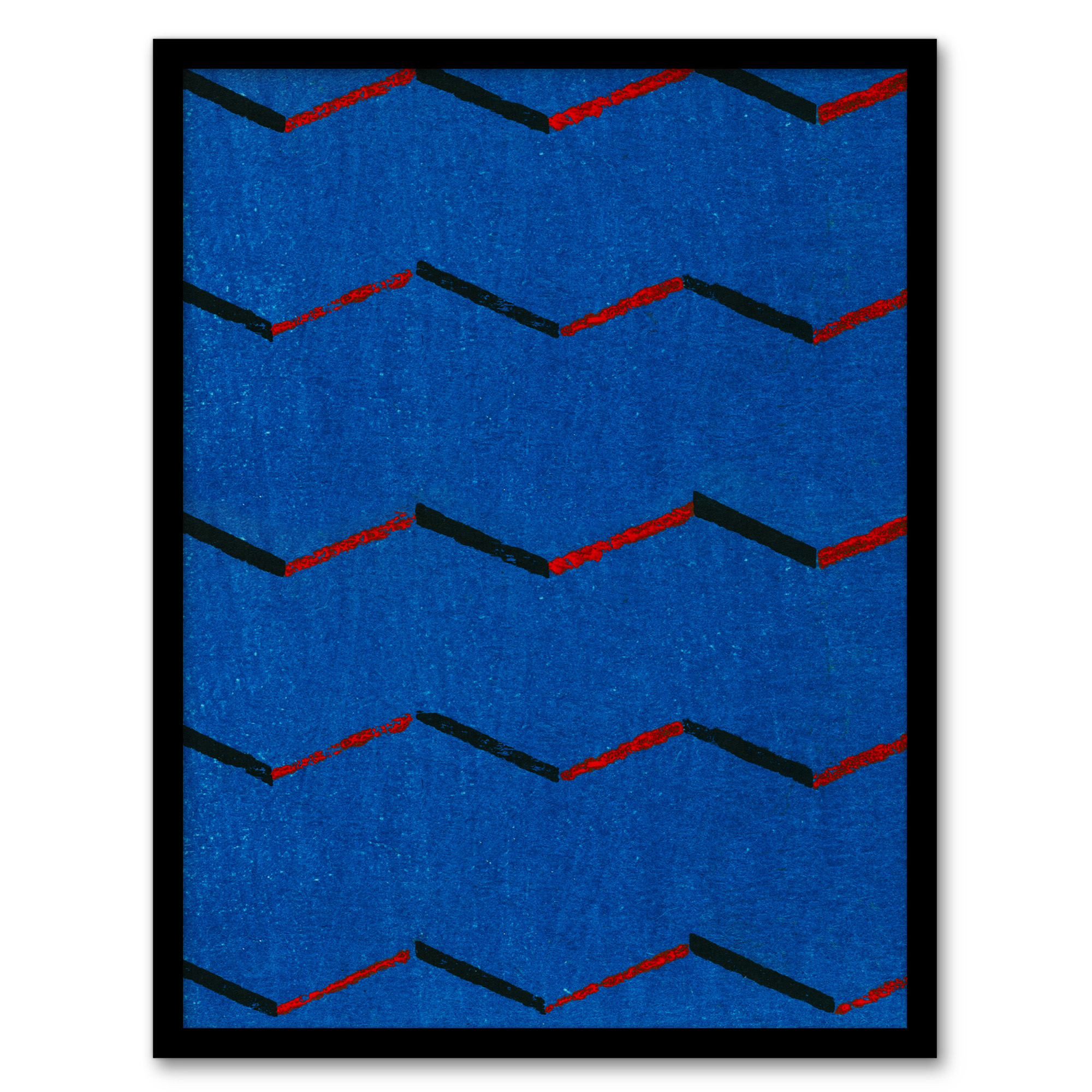 Furuya Korin Framed Wall Art Print Red Blue Zigzag Textile Pattern Home Décor