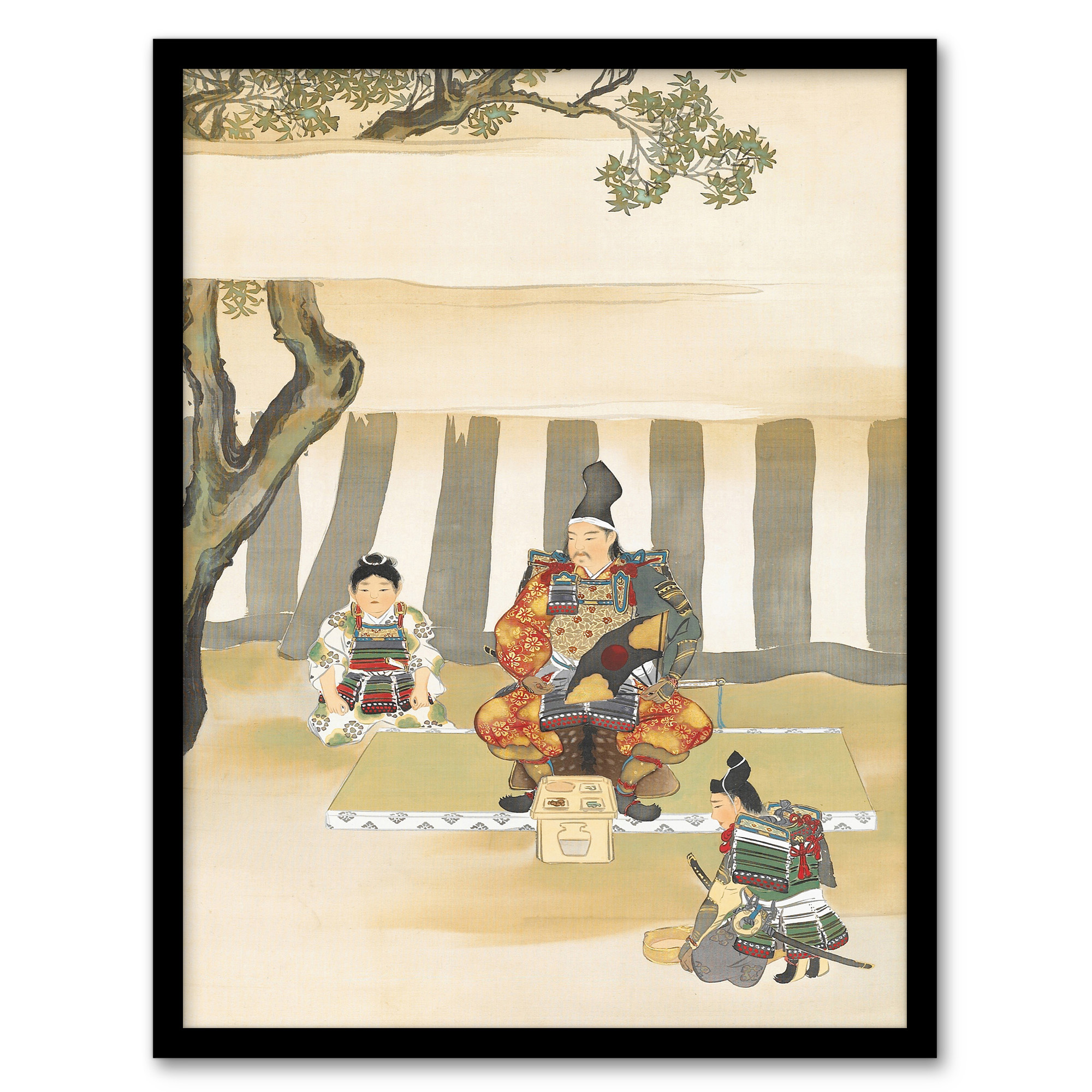 Kusunoki Masashige Before Battle Vintage Framed Wall Art Print Sekka