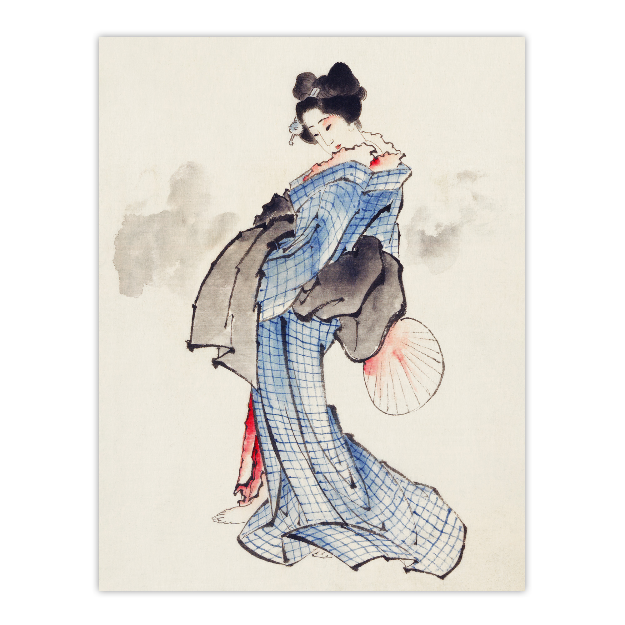 Vintage Japanese Geisha Portrait Japan Framed Wall Art Print Hokusai
