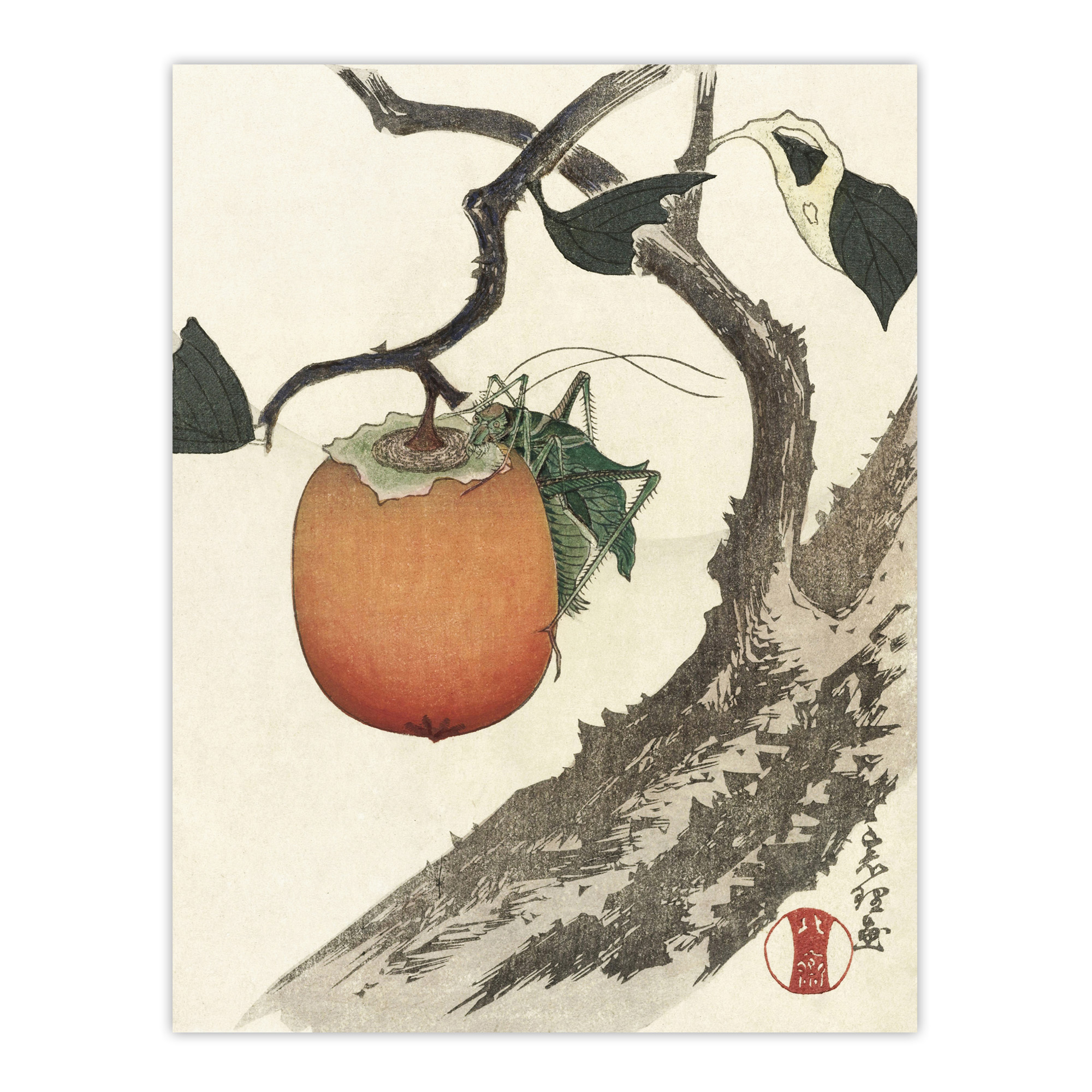 Persimmon Fruit Grasshopper Vintage Japan Framed Wall Art Print Hokusai
