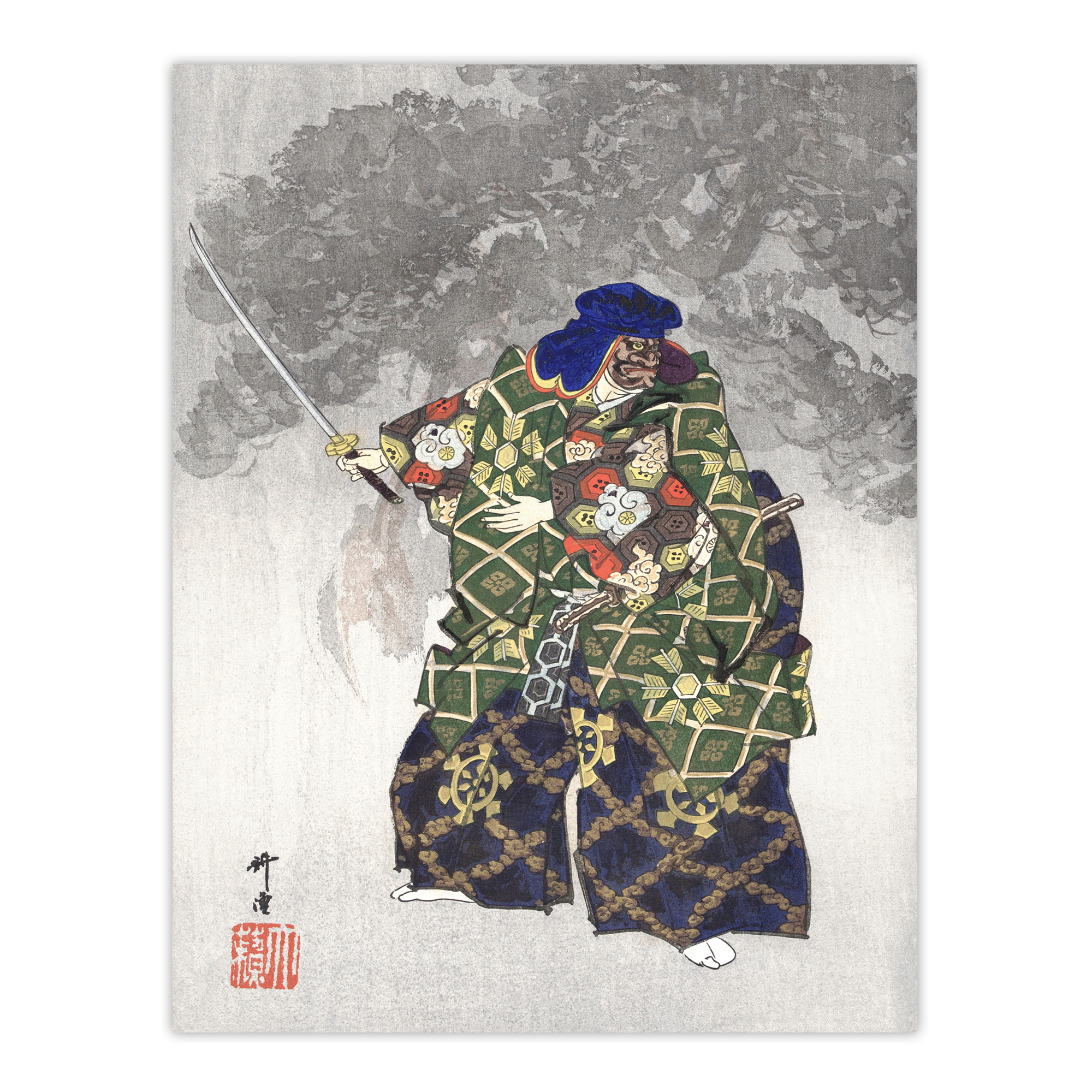 Noh Play Eboshiori Actor Costume Vintage Framed Wall Art Print Tsukioka