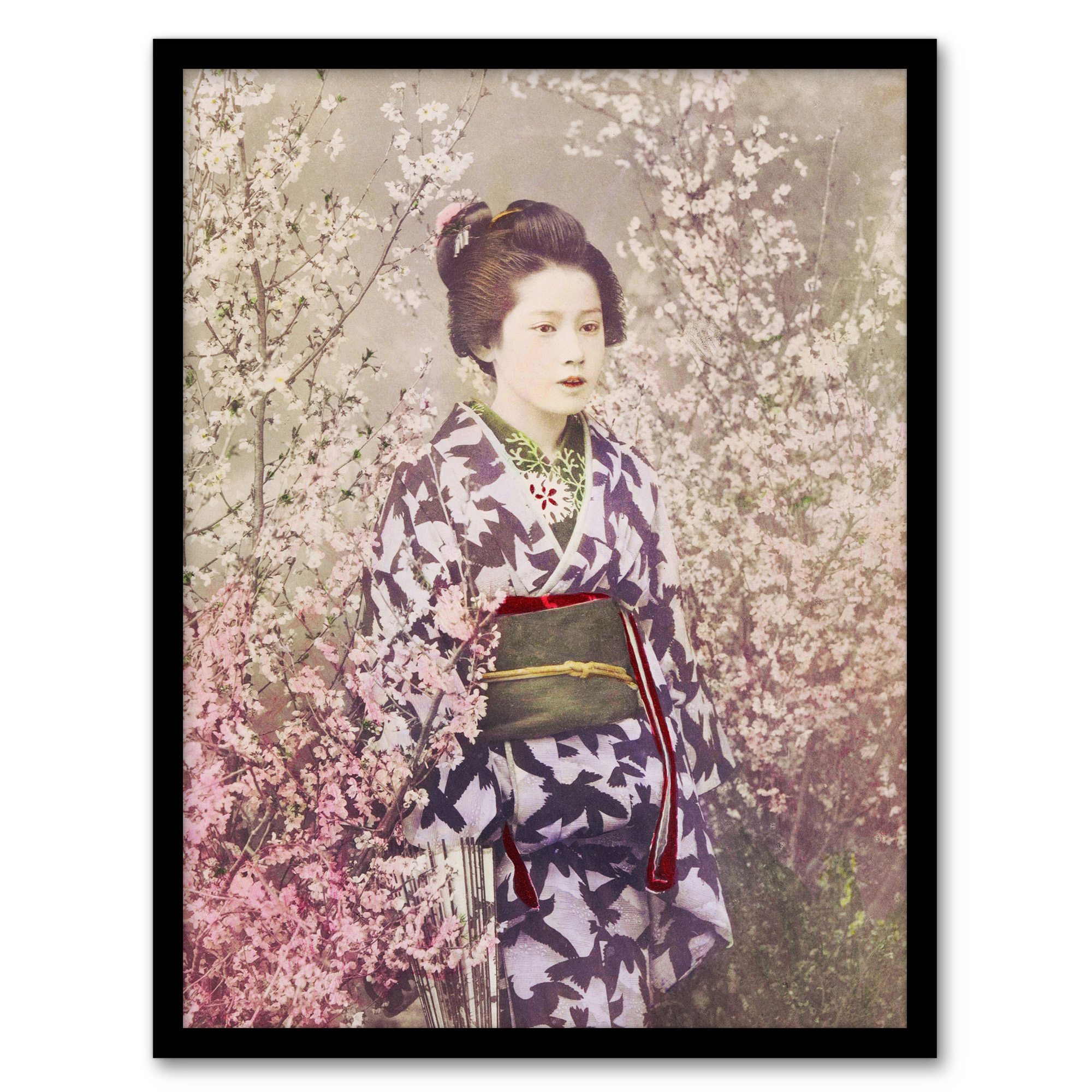 Ogawa Kazumasa Framed Wall Art Print Geisha And Cherry Blossom Home Décor A3/A4