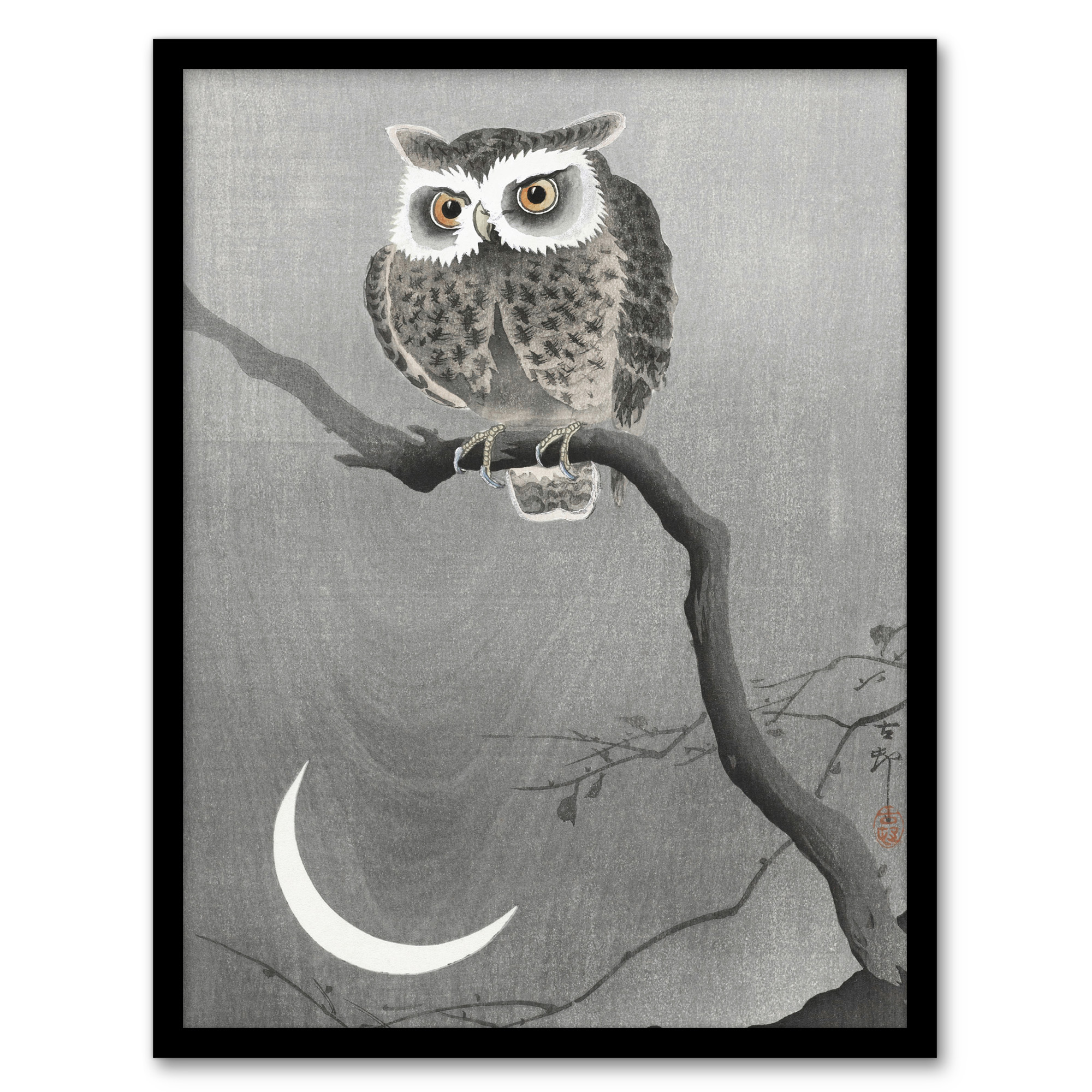 Ohara Koson Framed Wall Art Print Long Eared Owl On Tree Branch Home Décor A3/A4